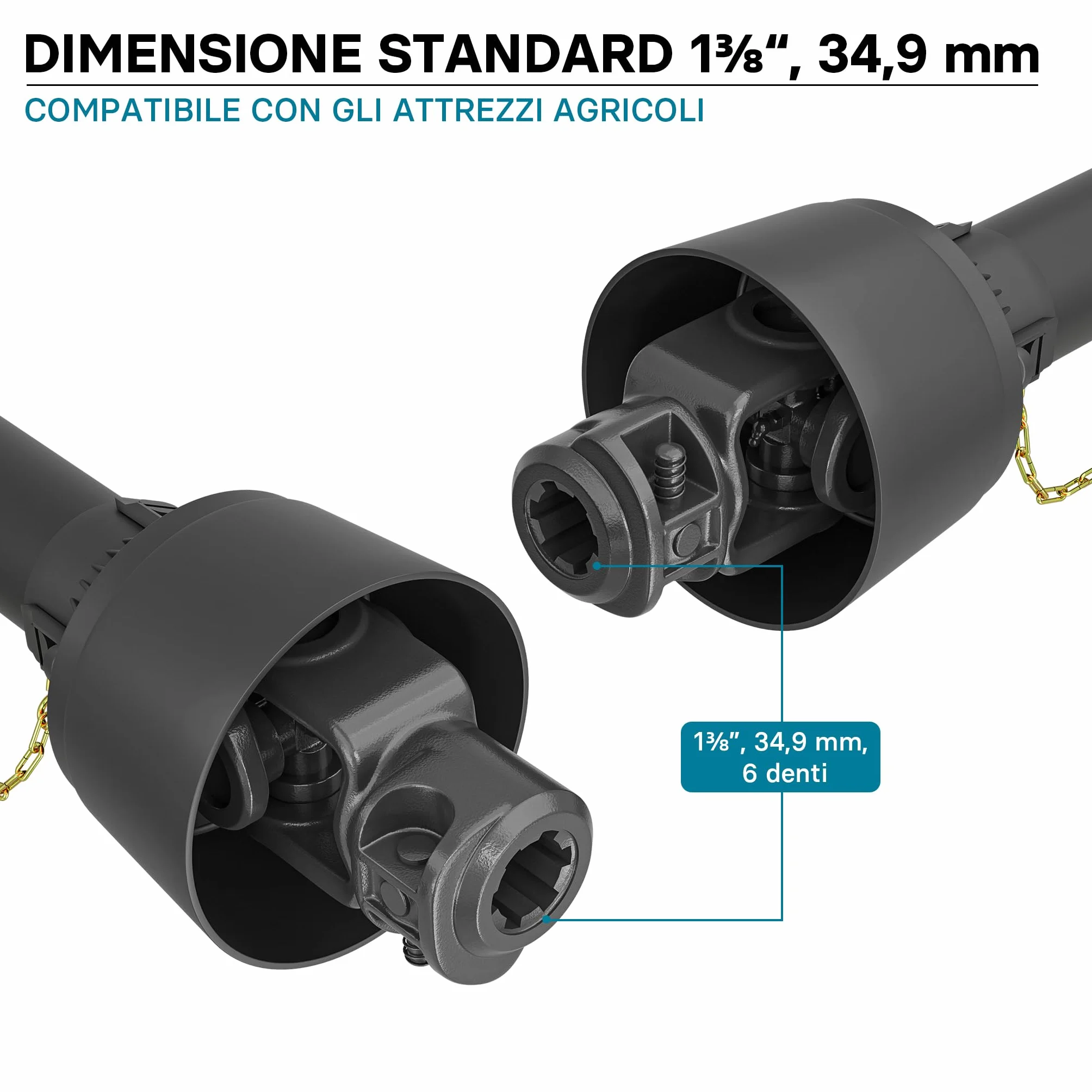 Wiltec Albero cardanico T4 Giunto cardanico 520mm 460Nm 540rpm Cardano 40kW (55CV) 2X 1 3/8" 6 Denti