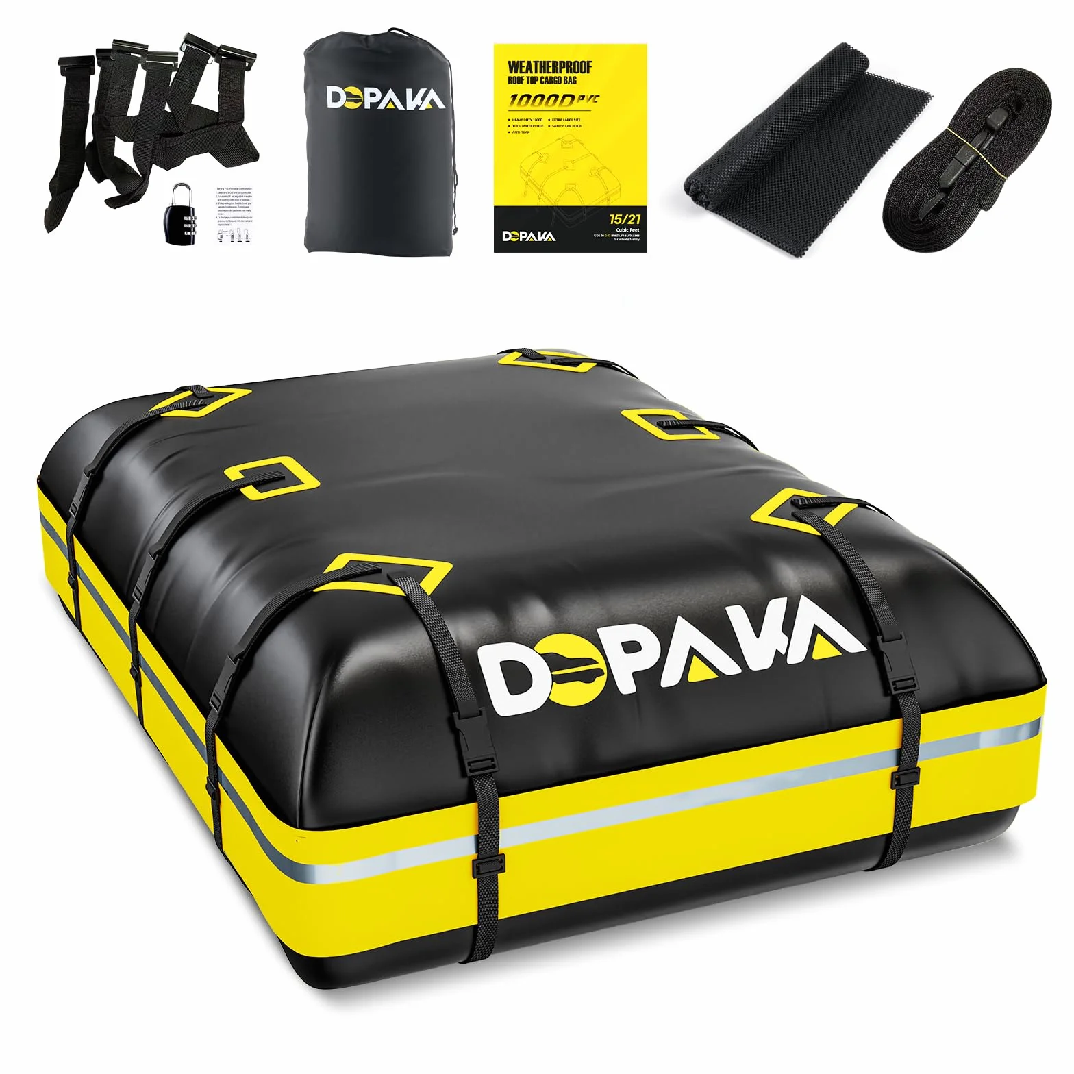 Borsa Tetto Auto, 594L Grande Box da Tetto per Auto Impermeabile Borsa Tetto Auto, Pieghevole Borsa Tetto 21 Piedi Cubici, Include tappetino antiscivolo+6 cinghie rinforzate+serratura