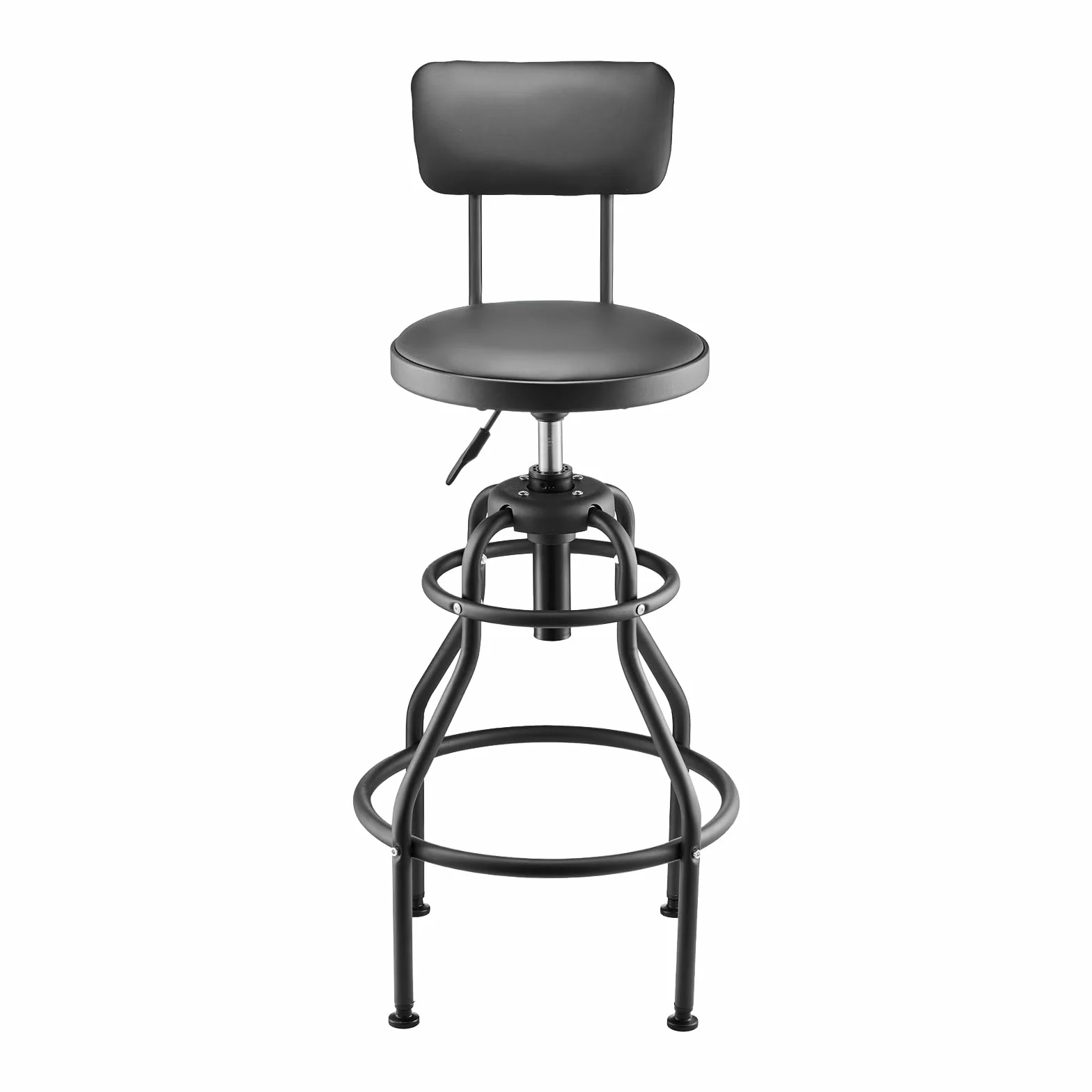 VEVOR Sgabello da Officina Girevole 360° con Schienale, Sedile Regolabile in Altezza, Capacità 136 kg, Nero