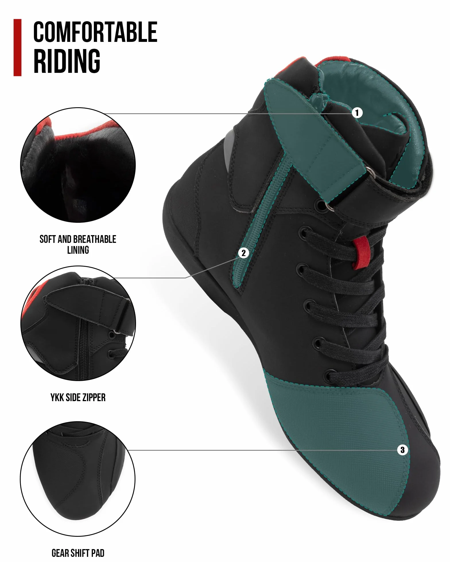 RIDEIRON Scarpe da Moto Uomo Normativa CE, Stivali Motocross, Protezione Caviglia, Scarpe da Equitazione Stradale Rinforzate