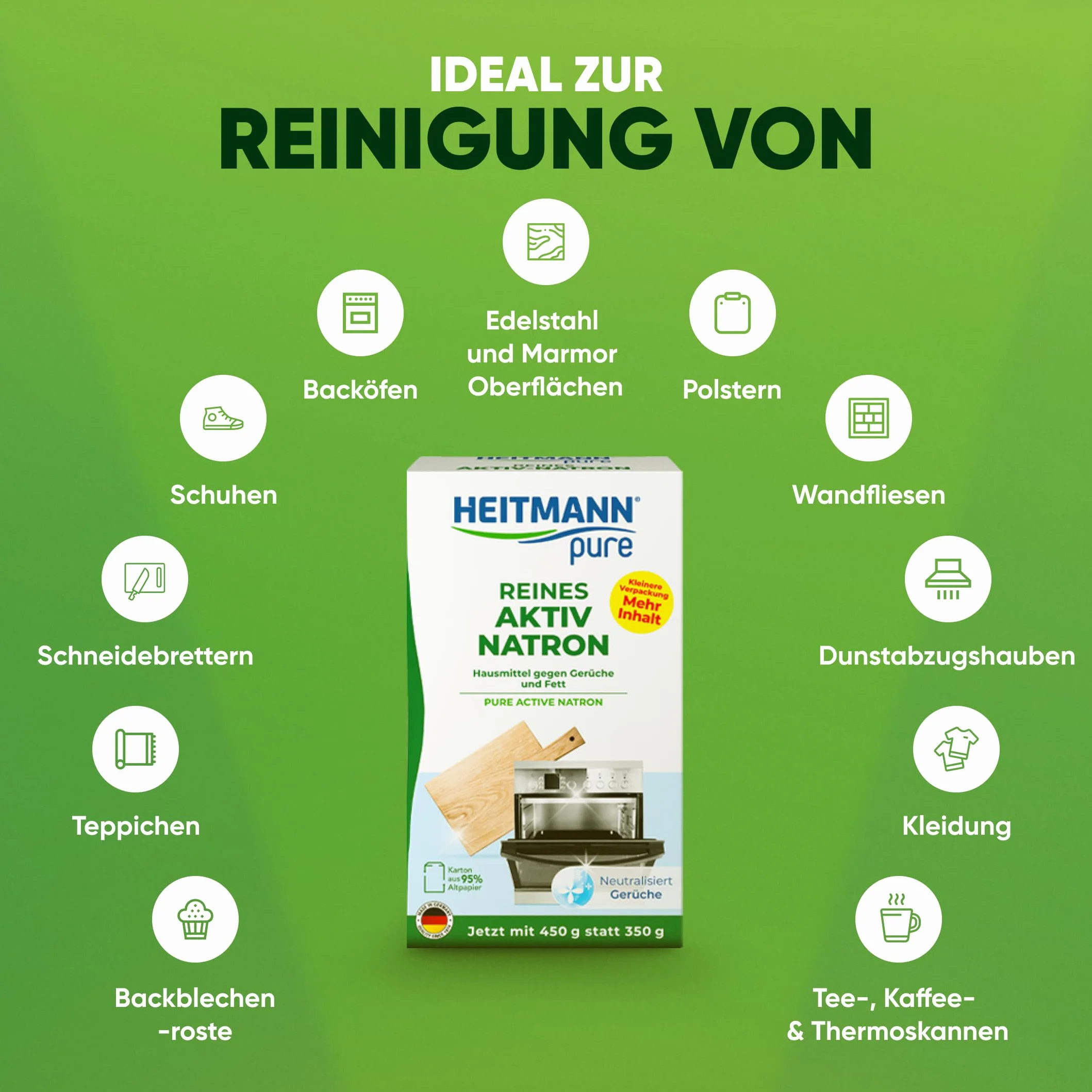 HEITMANN pure Soda attiva pura 450 g Rimuove grasso odori macchie