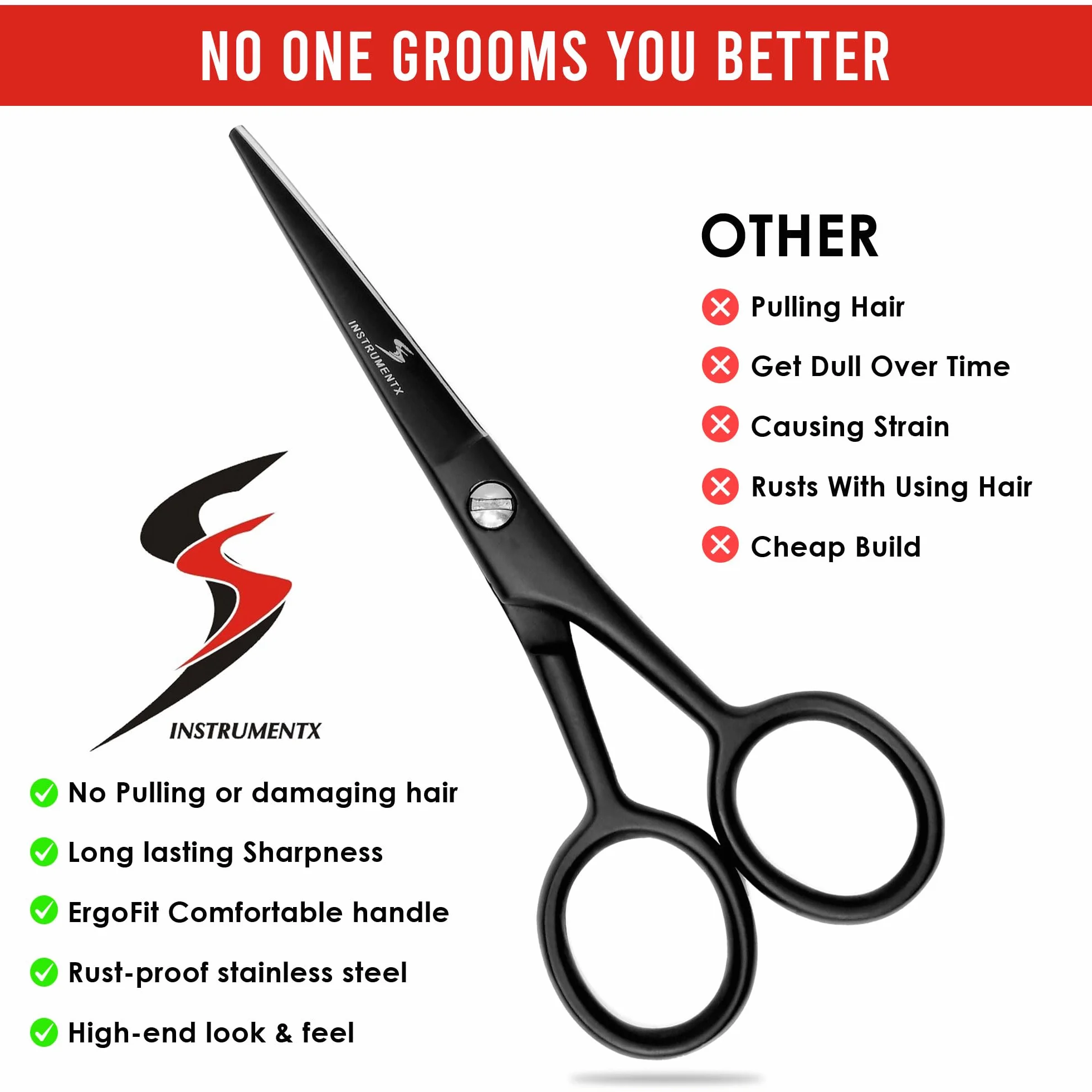 SS INSTRUMENTX Barba e baffi forbici Professionali in acciaio inossidabile per capelli, sopracciglia, ciglia e peli nasali