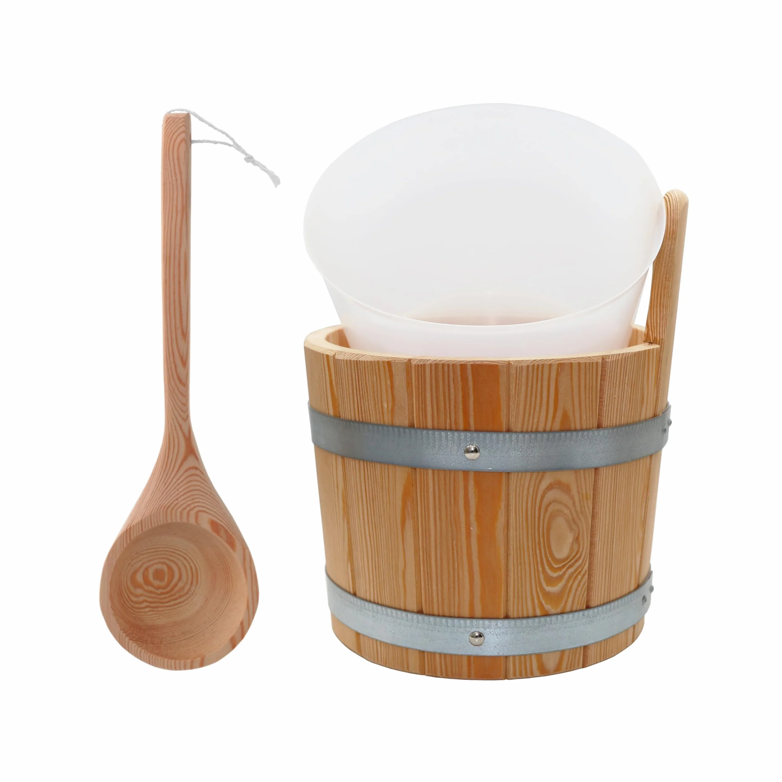 HAF® Set per sauna in larice 5 litri con inserto e mestolo 40 cm legno di pino | Secchiello resistente all'umidità | Accessori sauna