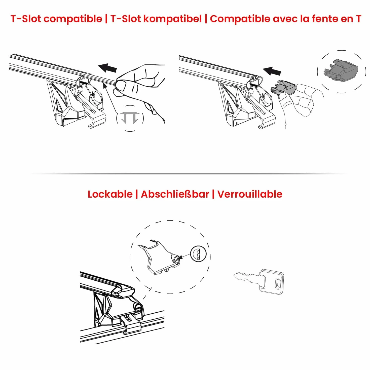 OMAC Barre Portatutto Alluminio TÜV geprüft per Peugeot 5008 II 2017-2024 – per Rail Tetto Integrati – T Nut – Max 100 kg – 2 Schlösser Nero