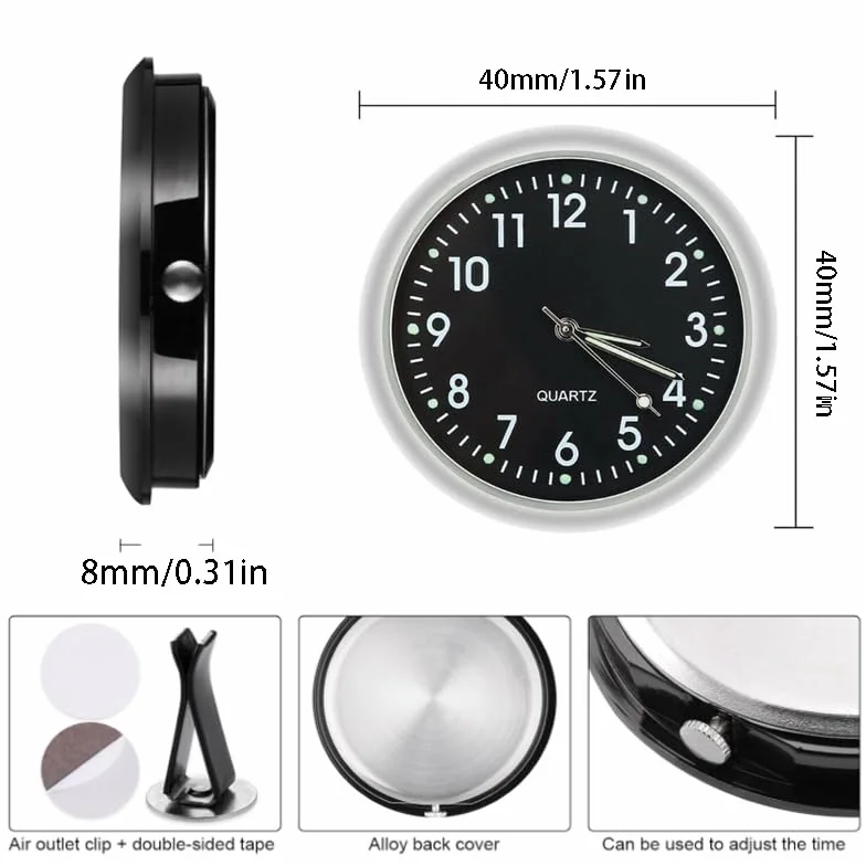HhBdy Orologio per Auto Cruscotto Quarzo Orologio da Auto Luminoso Orologio per Decorazione D'interni per Auto Orologio Universale per Auto Universale per Qualsiasi Auto (con Clip per Presa D'aria)