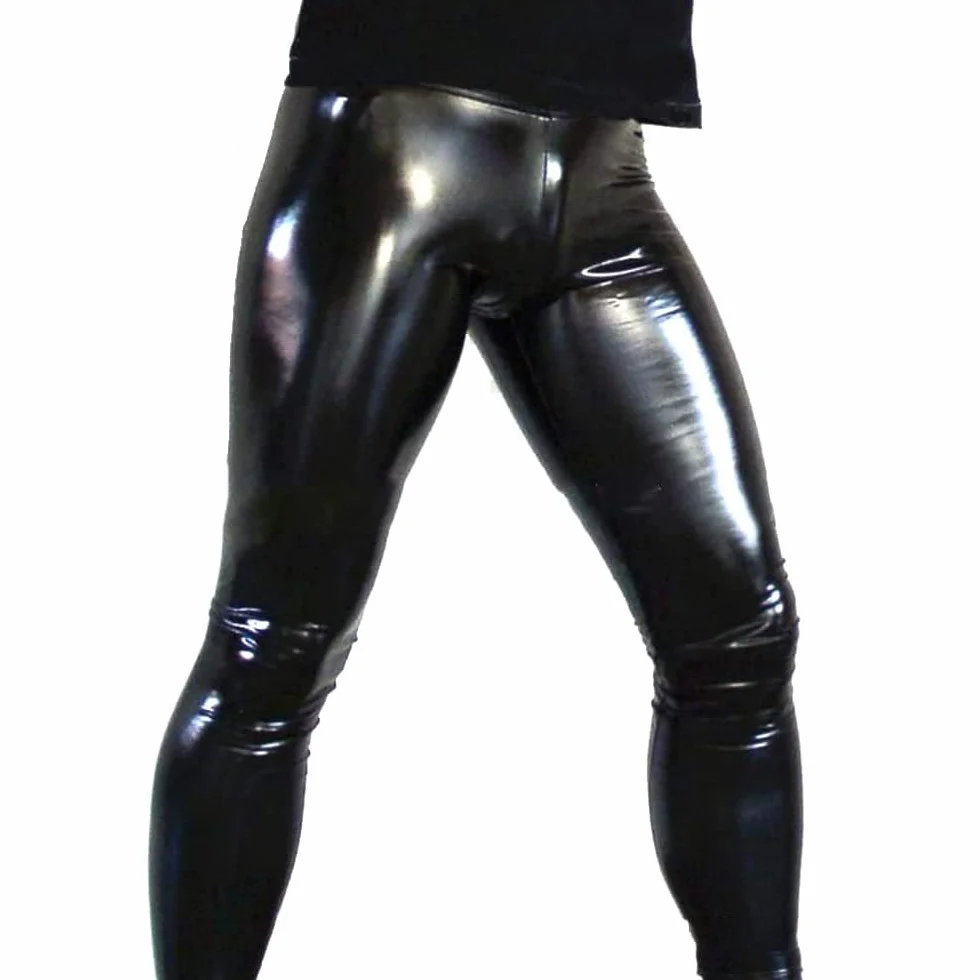 Pantaloni da uomo in finta pelle PU effetto bagnato Slim Fit Leggings Night Club Party
