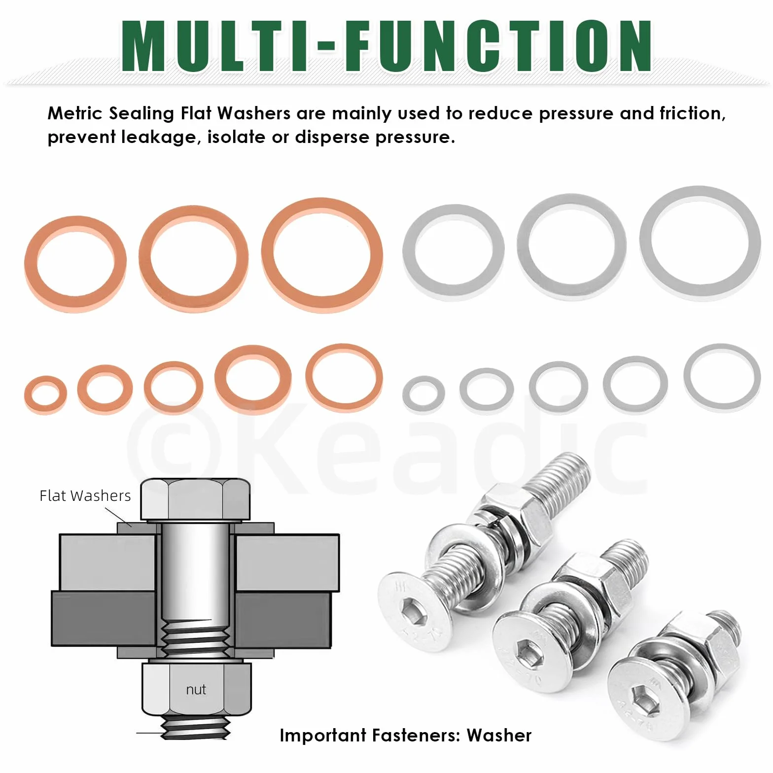 Keadic 160 pezzi, 16 misure, olio di scarico Plug Crush Washer Assortment Set, Copper & Aluminum Flat Gasket Seal for Cars Track and Motorcycle, M6 M8 M10 M12 M14 M16 M18 M20