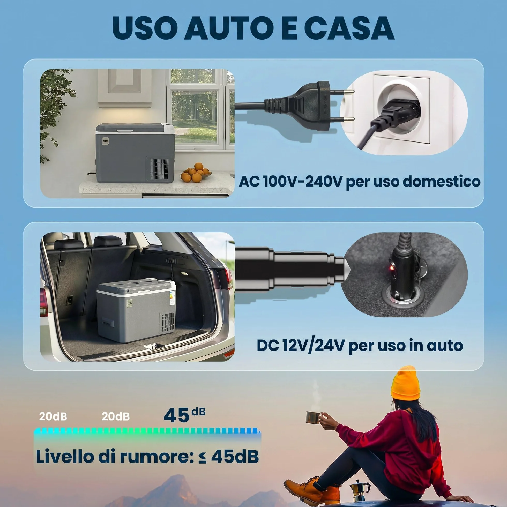 Outsunny Frigorifero Portatile per Auto 25L con Compressore, Frigo Portatile Elettrico Anti-Shock, APP Bluetooth, Maniglia, 12/24V DC e 100-240V AC, -20°C a 20°C, per Campeggio Camion Barca Camper