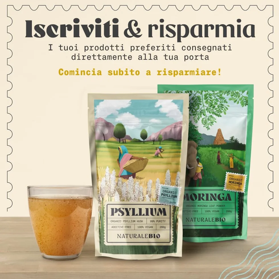 NaturaleBio Bucce di Psillio Biologico 200 g Purezza 99% Psyllium Husk Bio Naturale Puro Ricco di Fibre