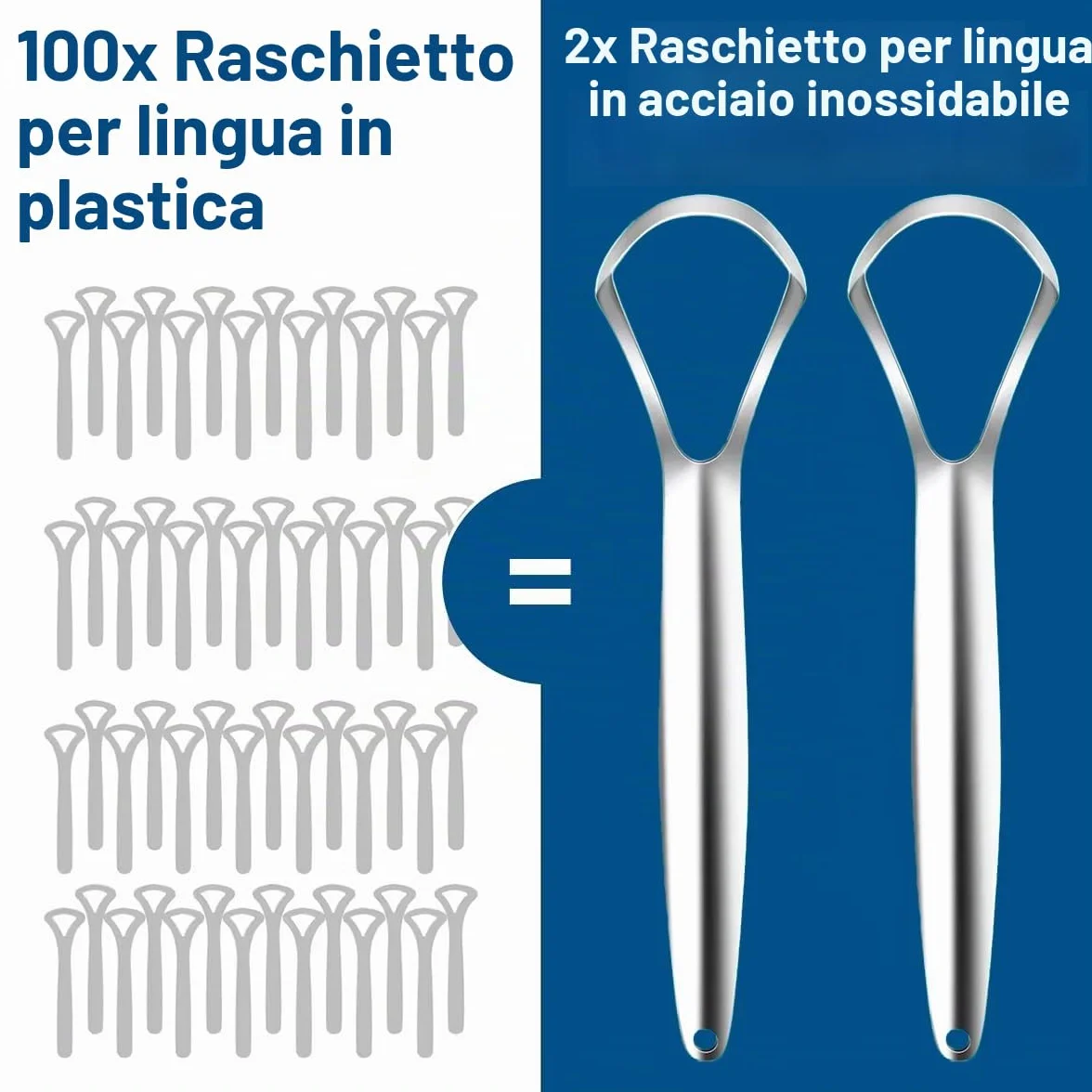 Raschietti per lingua in acciaio inox chirurgico, set da 2, pulitore per igiene orale
