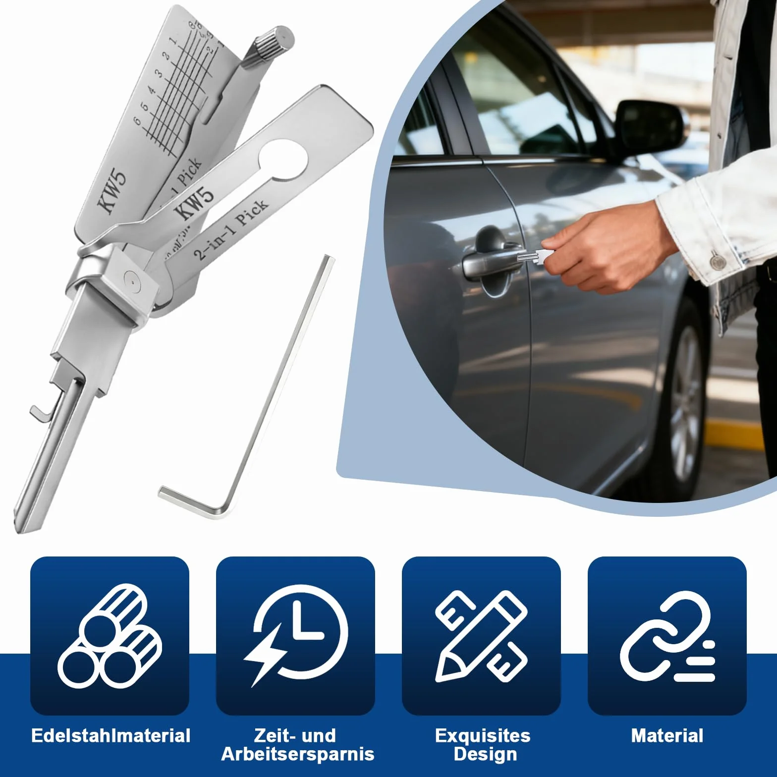 KW5 Chiave 2 in 1 per auto Argento