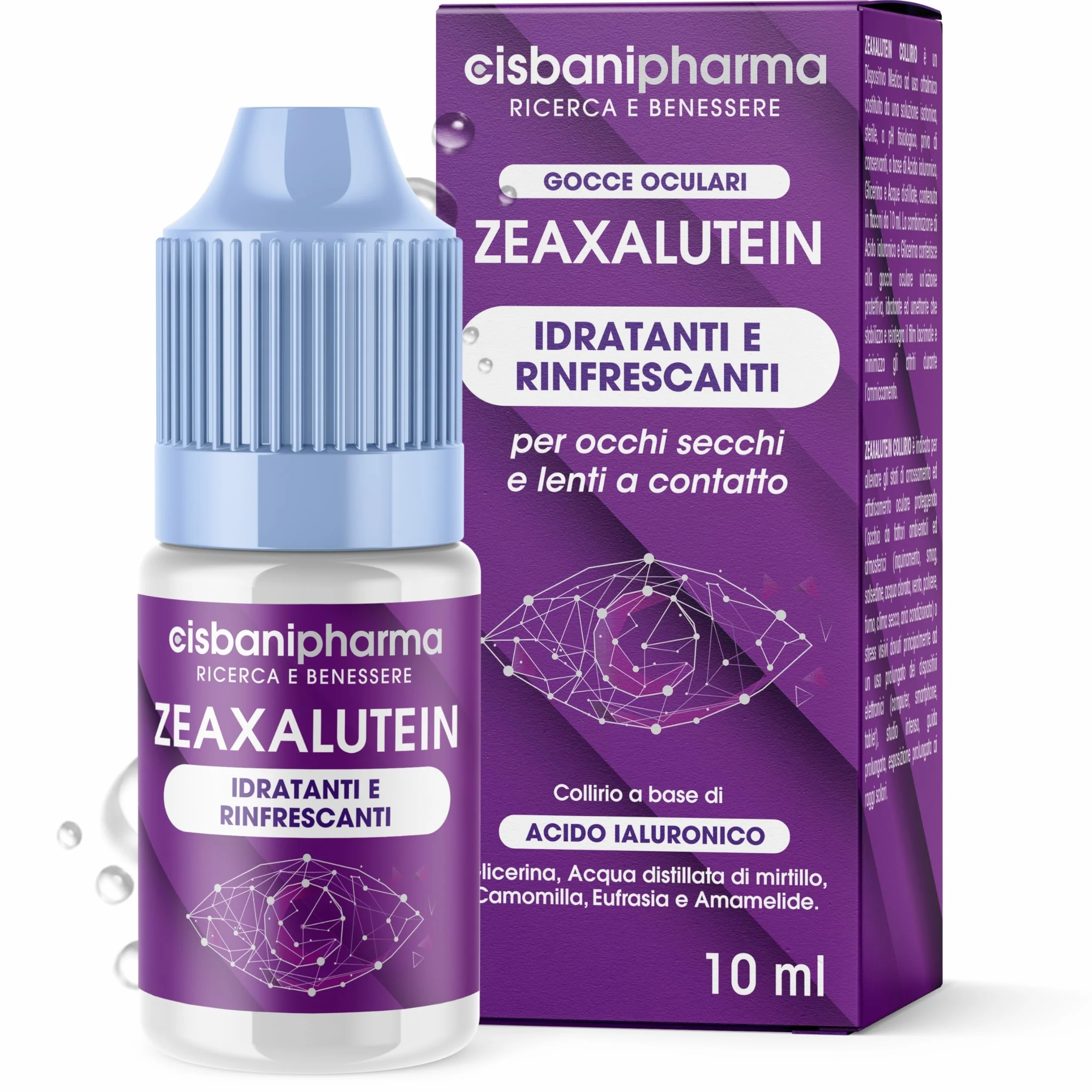 CISBANI PHARMA Collirio Idratante per Occhi Secchi 10 ml con Acido Ialuronico, Camomilla e Mirtillo - Zeaxalutein