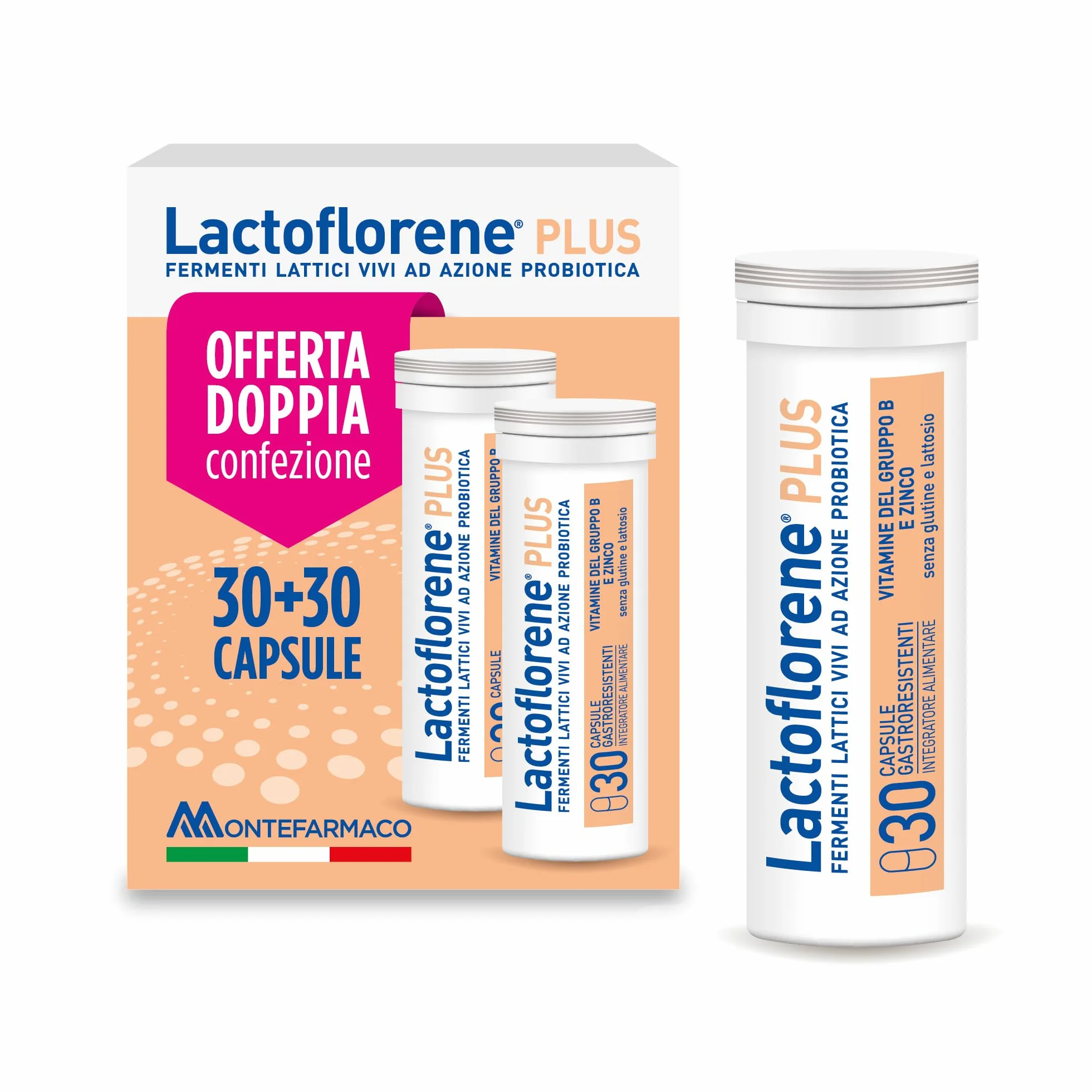 Lactoflorene Plus Integratore Fermenti Lattici Vivi 30+30 Capsule Gastroresistenti Zinco Vitamine B