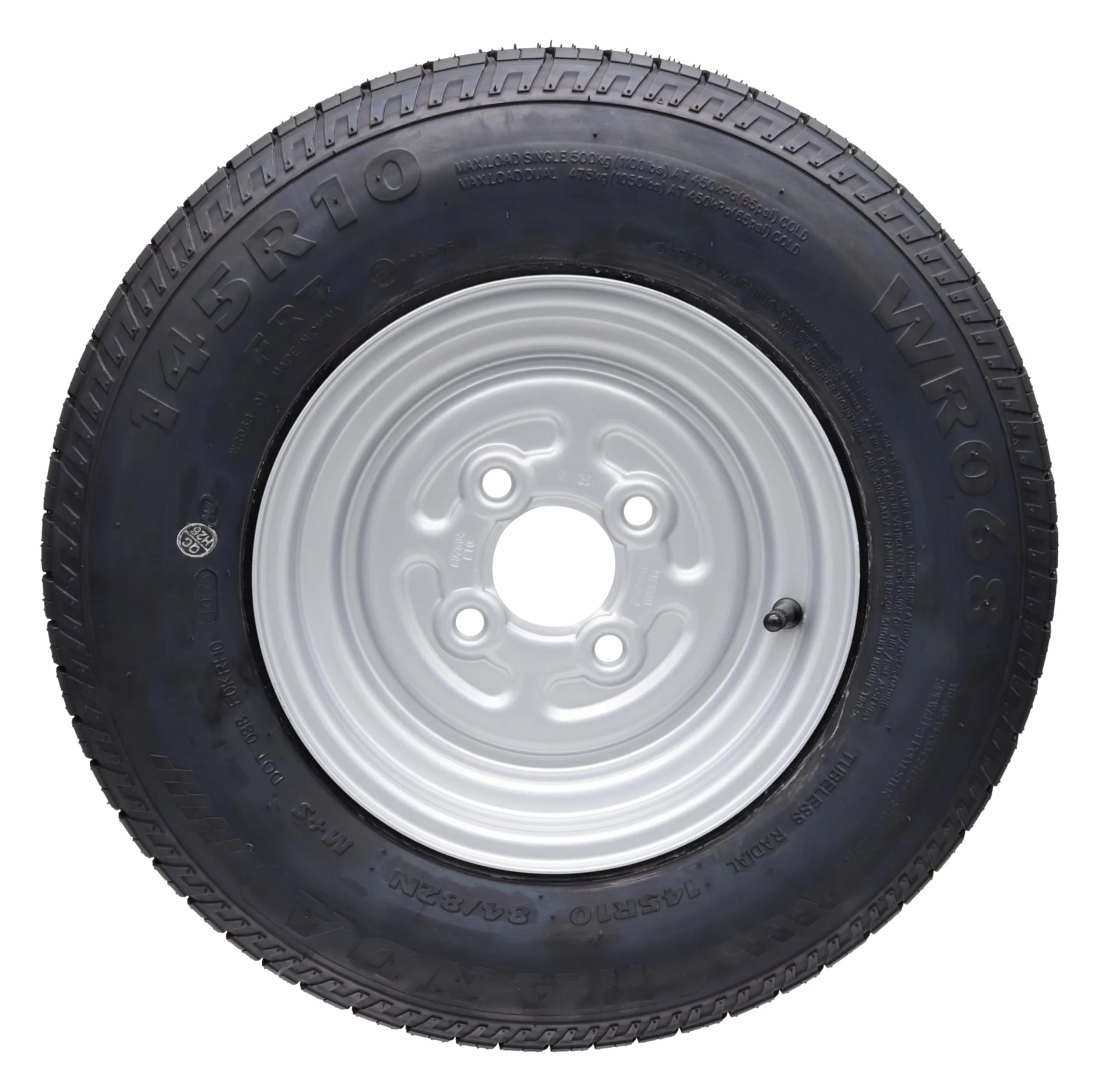 Ruota 145/80R10 per Rimorchio Ruota Completa 145R10, 145/10 LK 100x4 Cerchio 3,50x10 145 10 (2x)