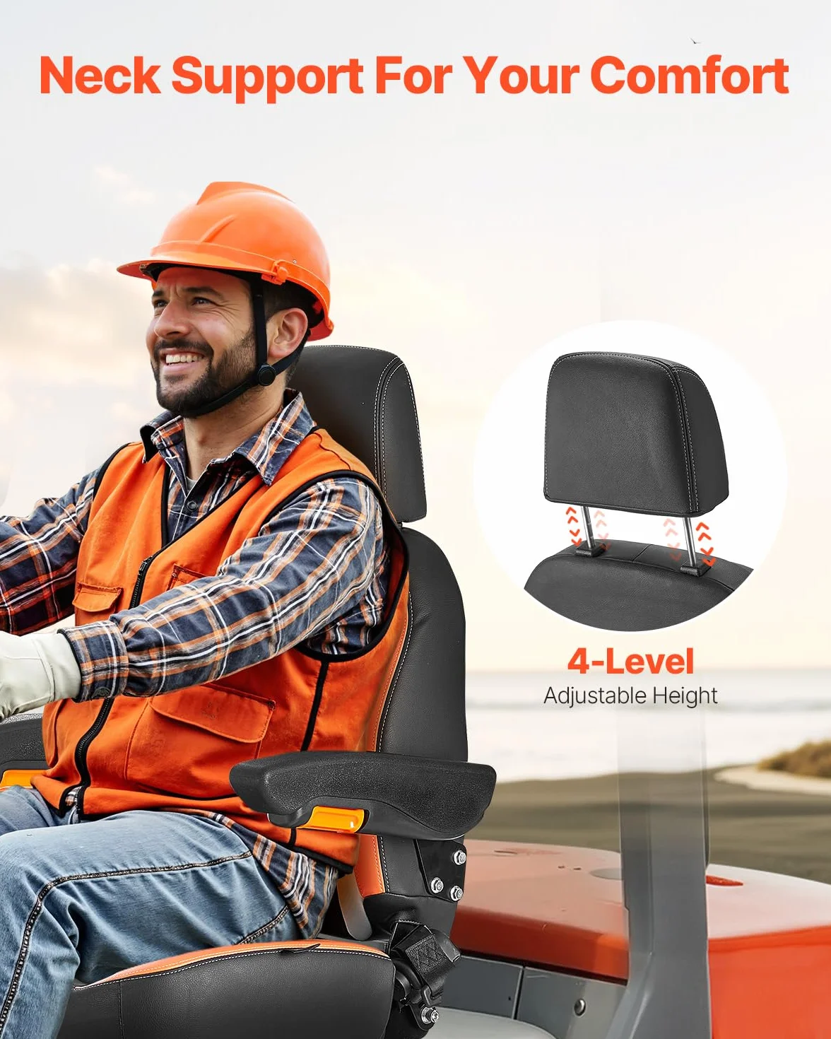 VEVOR Sedile Universale per Carrello Elevatore, con Schienale Regolabile, Bracciolo, Poggiatesta e Cintura di Sicurezza, Sedile Sicuro per Trattore con Microinterruttore, per Tosaerba per Minipale
