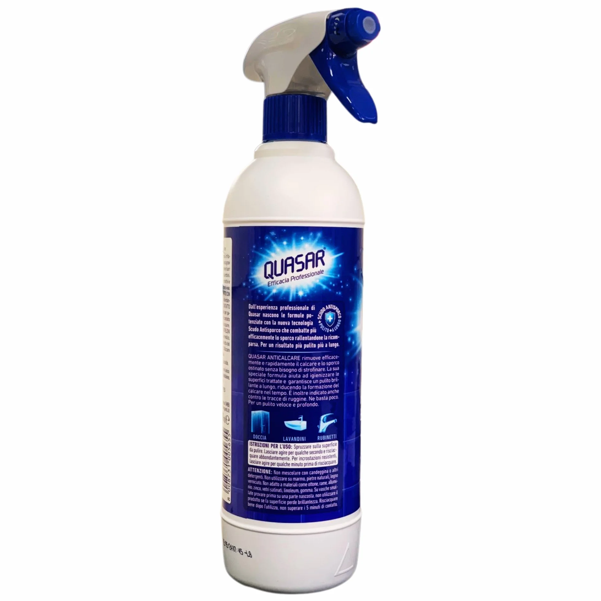Quasar ANTICALCARE EXTRAFORTE SET PULIZIA 580ml Azione Rapida Salva Cromature Antiruggine Panno Soft Lattice 30x30