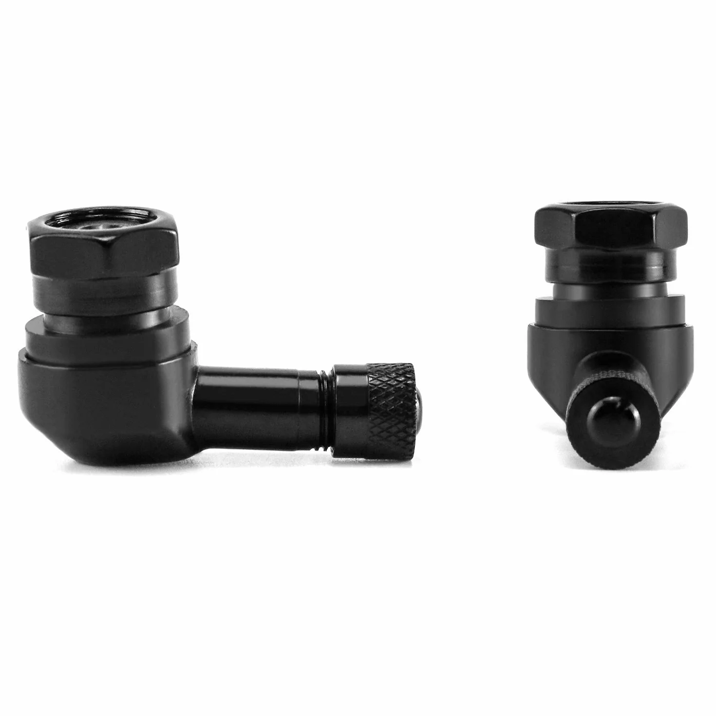 QWORK Adattatore Valvola Pneumatico 90° Lega Alluminio Nero 2 Pezzi