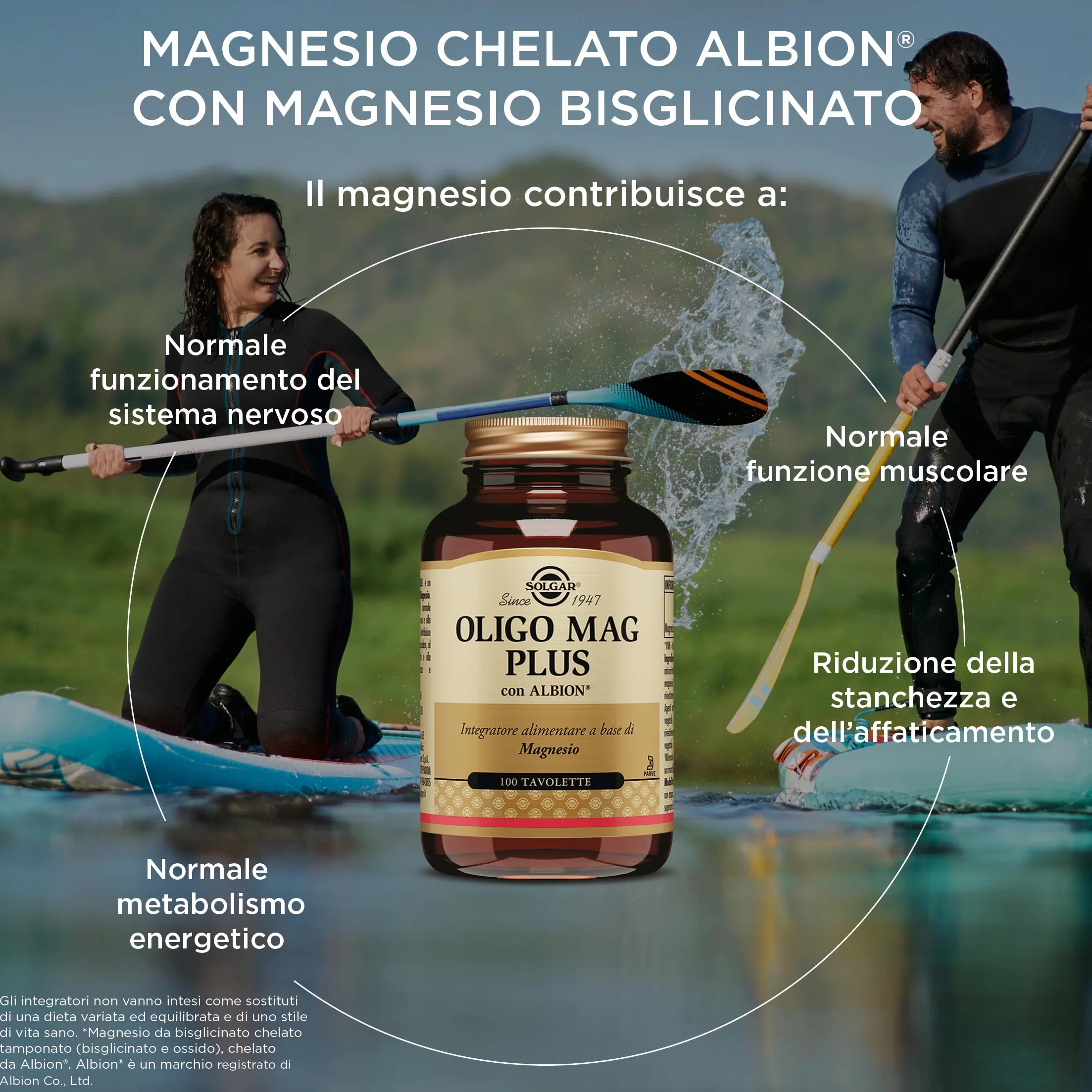 Solgar Oligo Mag Plus Integratore Alimentare 100 Tavolette Magnesio Bisglicinato Supporta Sistema Nervoso Funzione Muscolare