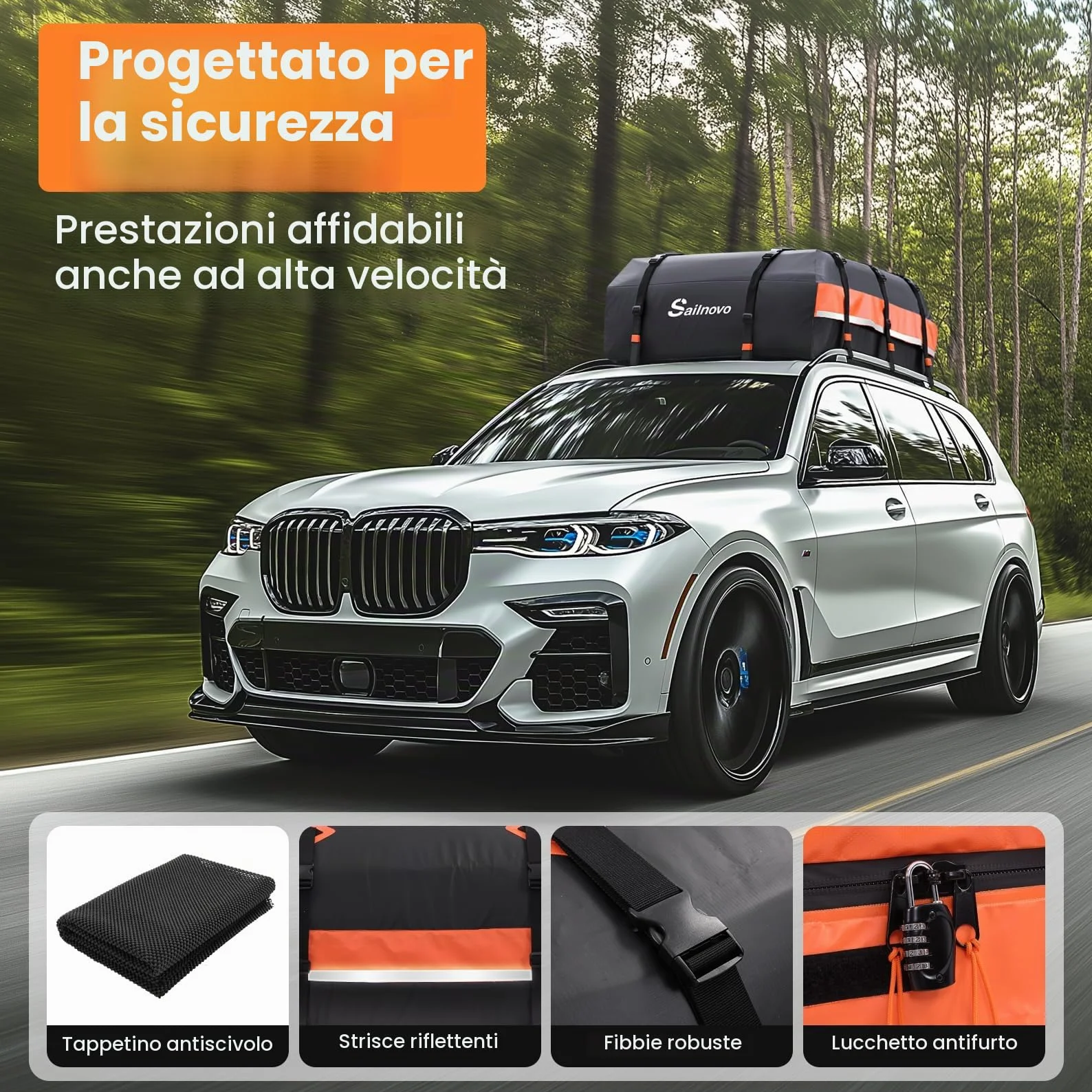 Sailnovo Box Tetto Auto Impermeabile 595L 1000D PVC, Portabagagli Auto Tetto con Tappetino Antiscivolo, 6 Ganci Portiere, Serratura Combinazione - Compatibile con/senza Barre Portatutto