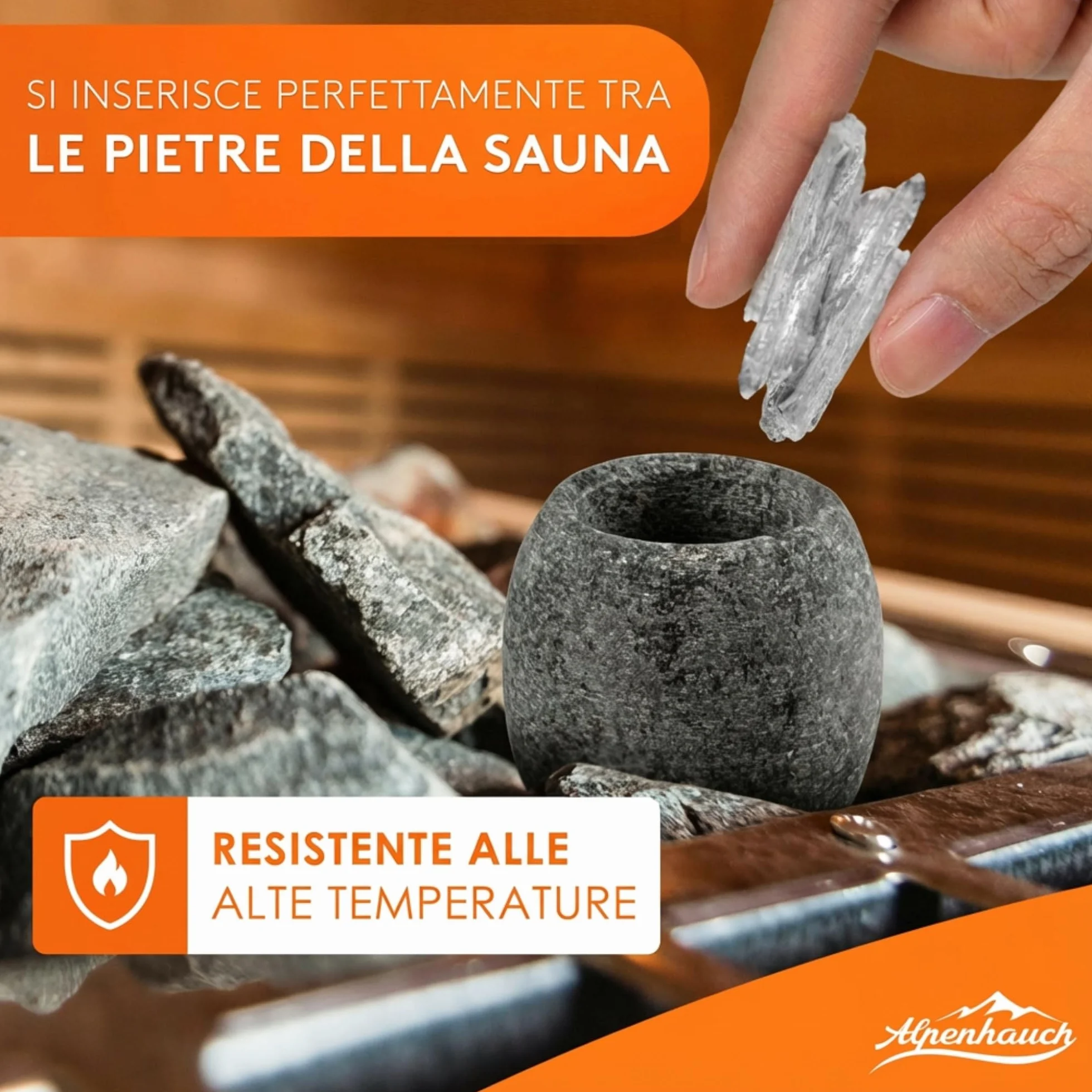 ALPENHAUCH Uovo per Sauna in Massiccio Pietra Ollare 5x5cm - Aromaschale per Profumo Intenso - Accessorio per Sauna