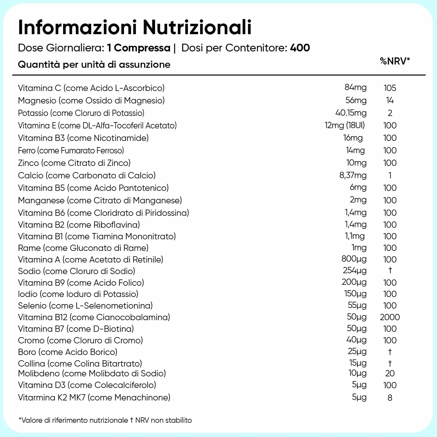 Multivitaminico Completo 400 Micro Compresse Vegane 27 Ingredienti Essenziali Uomo Donna Vitamine A B C D E K Ferro Zinco Potassio