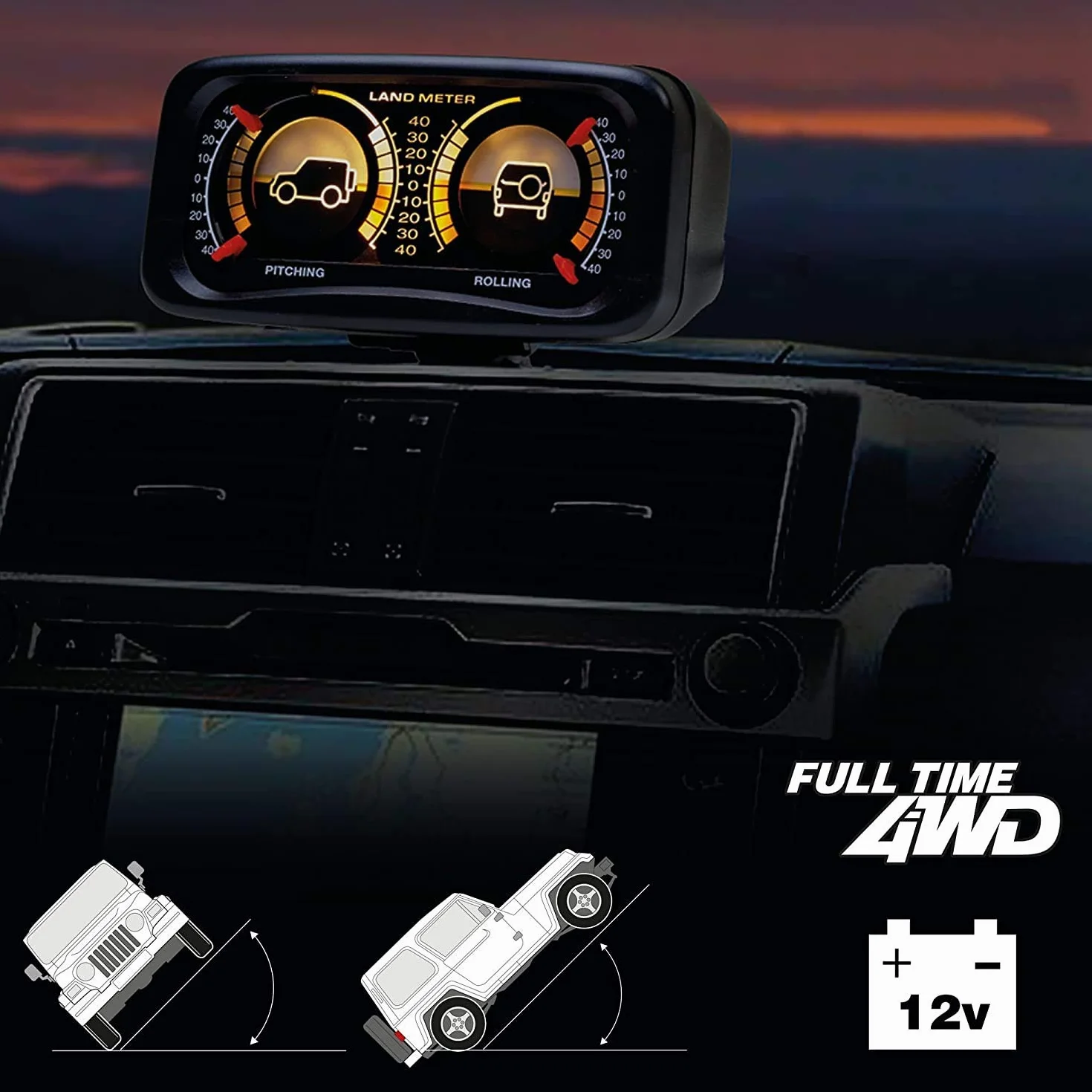 Inclinometro Auto retroilluminato Panda 750 4x4 Fuoristrada indicatore di inclinazione Livello Pendenza Camper SUV Nero 12V