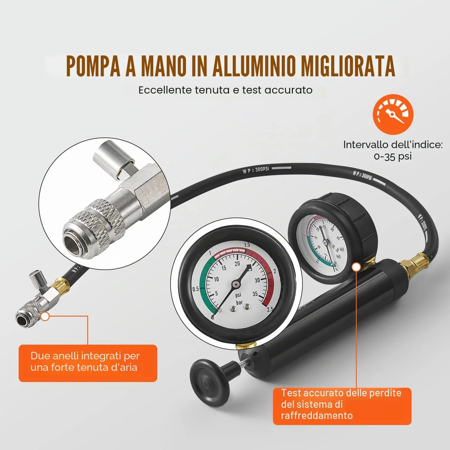 VEVOR Kit Tester Universale per Pressione del Sistema di Raffreddamento Sostituzione del Radiatore, Kit Adattatori per Pompa a Mano Kit Tester per Pressione con Valigetta Portatile Auto Moto Camion