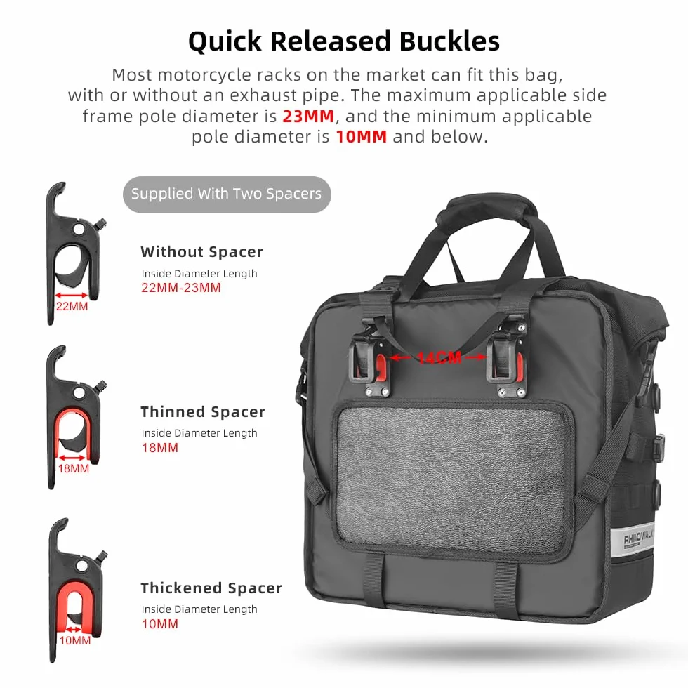 Rhinowalk Borse da sella per moto impermeabili a sgancio rapido 25 L nero