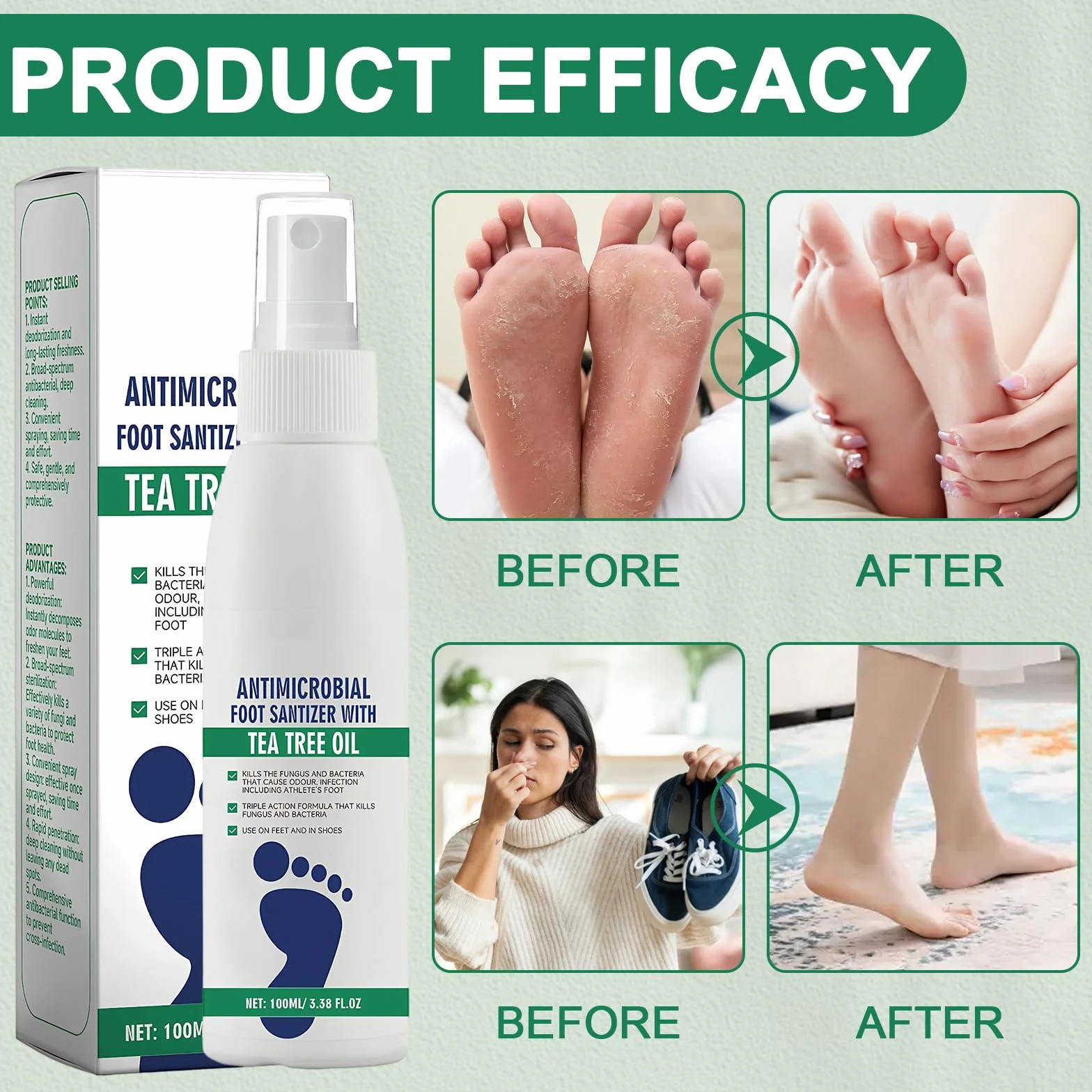 Spray Piedi Antiodore 4x100ml per Infezioni e Odore ai Piedi