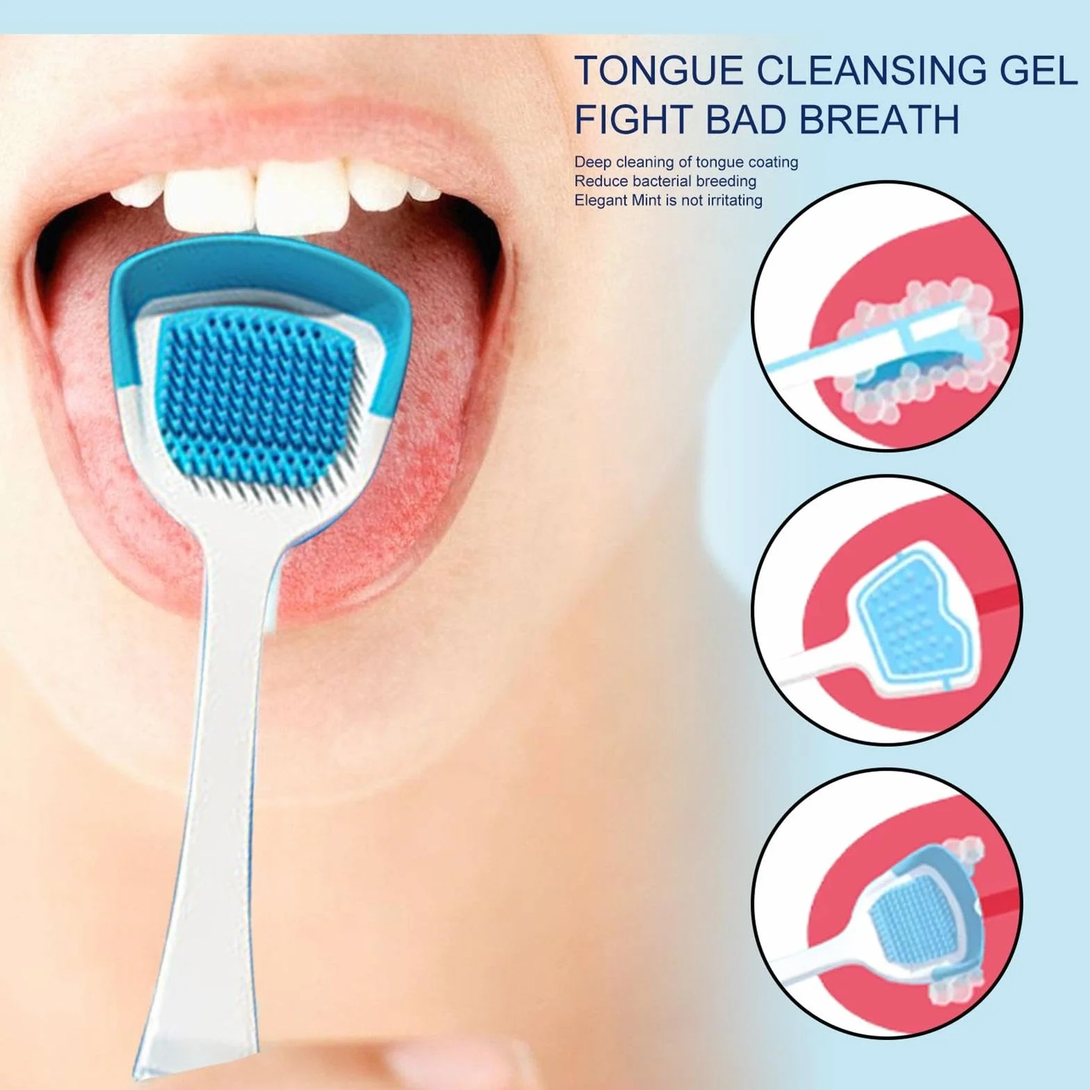 Gel per la pulizia della lingua con pennello, trattamento mughetto bocca, rimuove odore orale