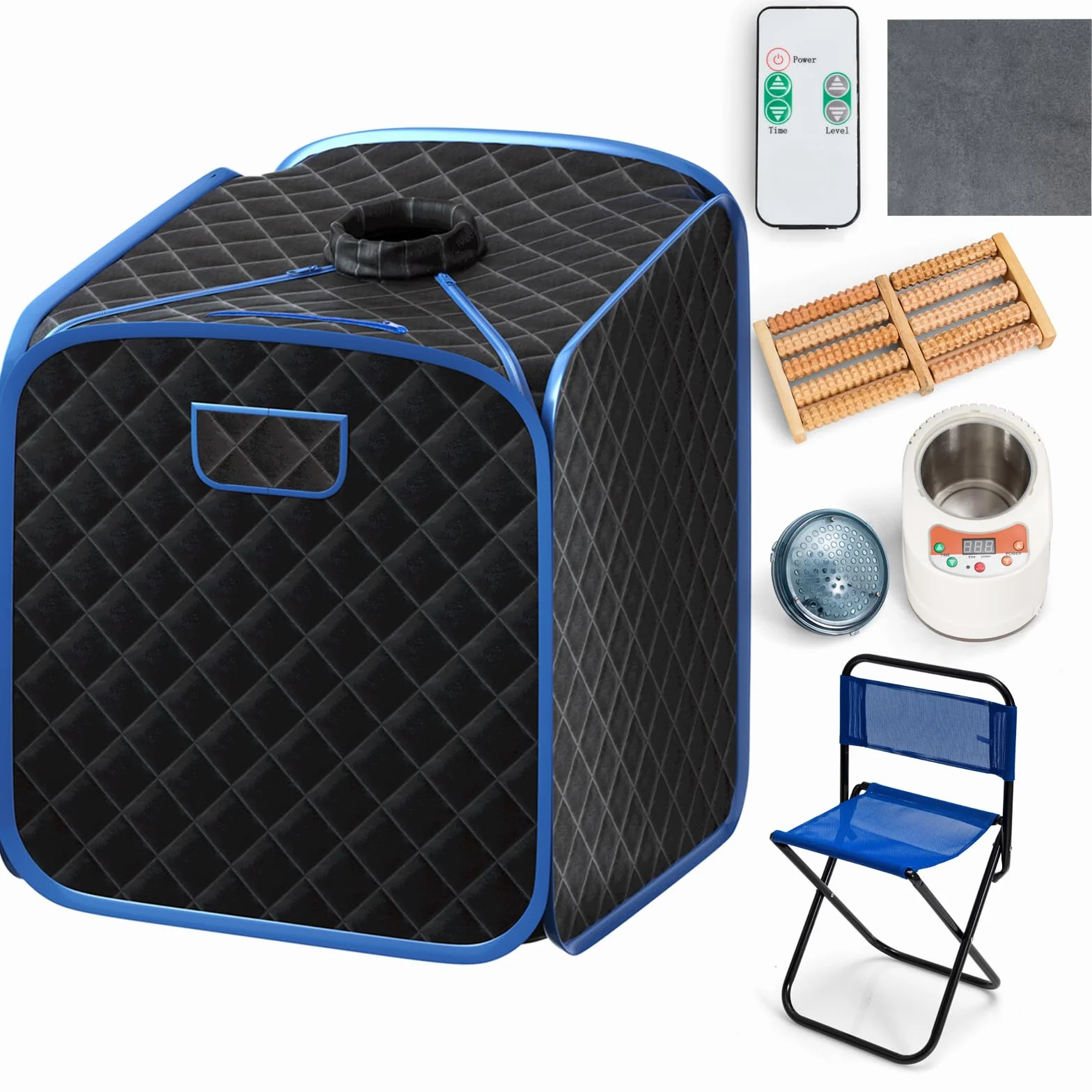 HOMASIS Mini Sauna a Vapore Portatile, Sauna Domestica con Generatore 2L, Telecomando, 9 Livelli Temperatura, Timer, Sedia Pieghevole, Massaggiatore Piedi (Nero)