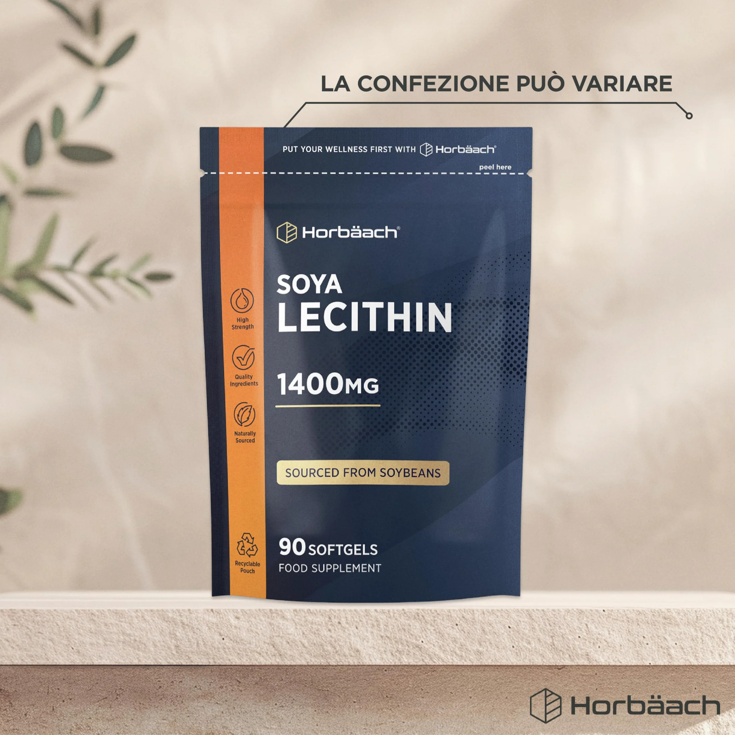 Lecitina di Soia Capsule 1400 mg 90 Capsule Molli Integratore Alimentare Horbaach