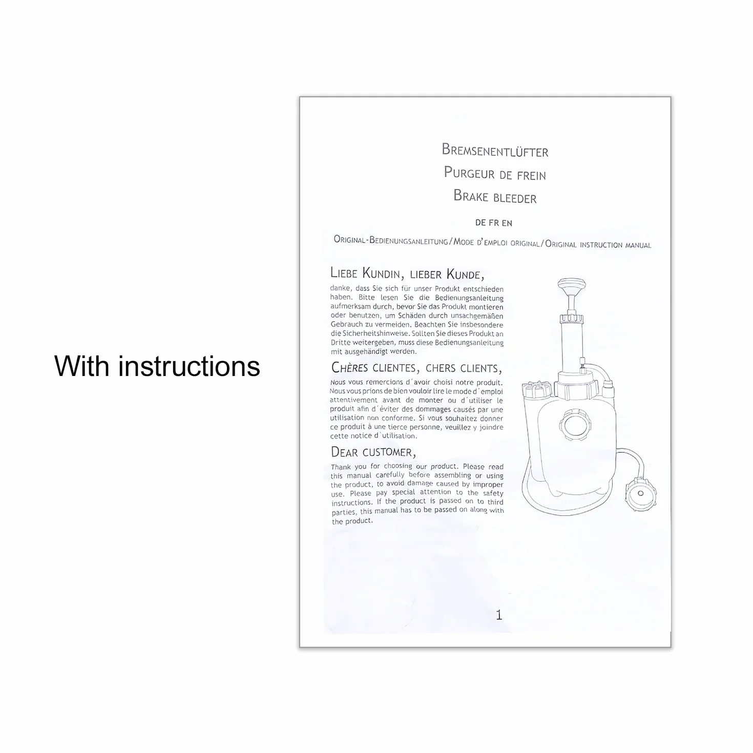 Kit di spurgo Freni Manuale 3L per Auto, Cambio Liquido Freni con Serbatoio Raccolta 1L, 4 Adattatori