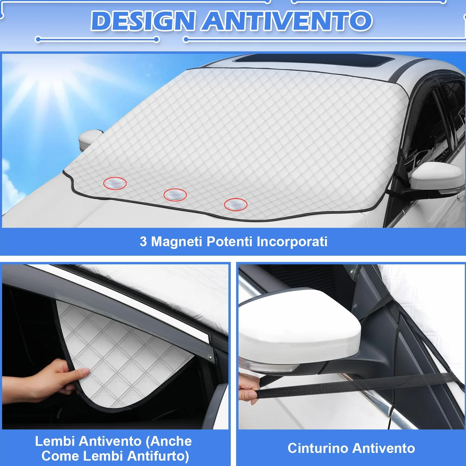 Parasole Auto Parabrezza UV Protettore Magnetic Pieghevole 197x128cm