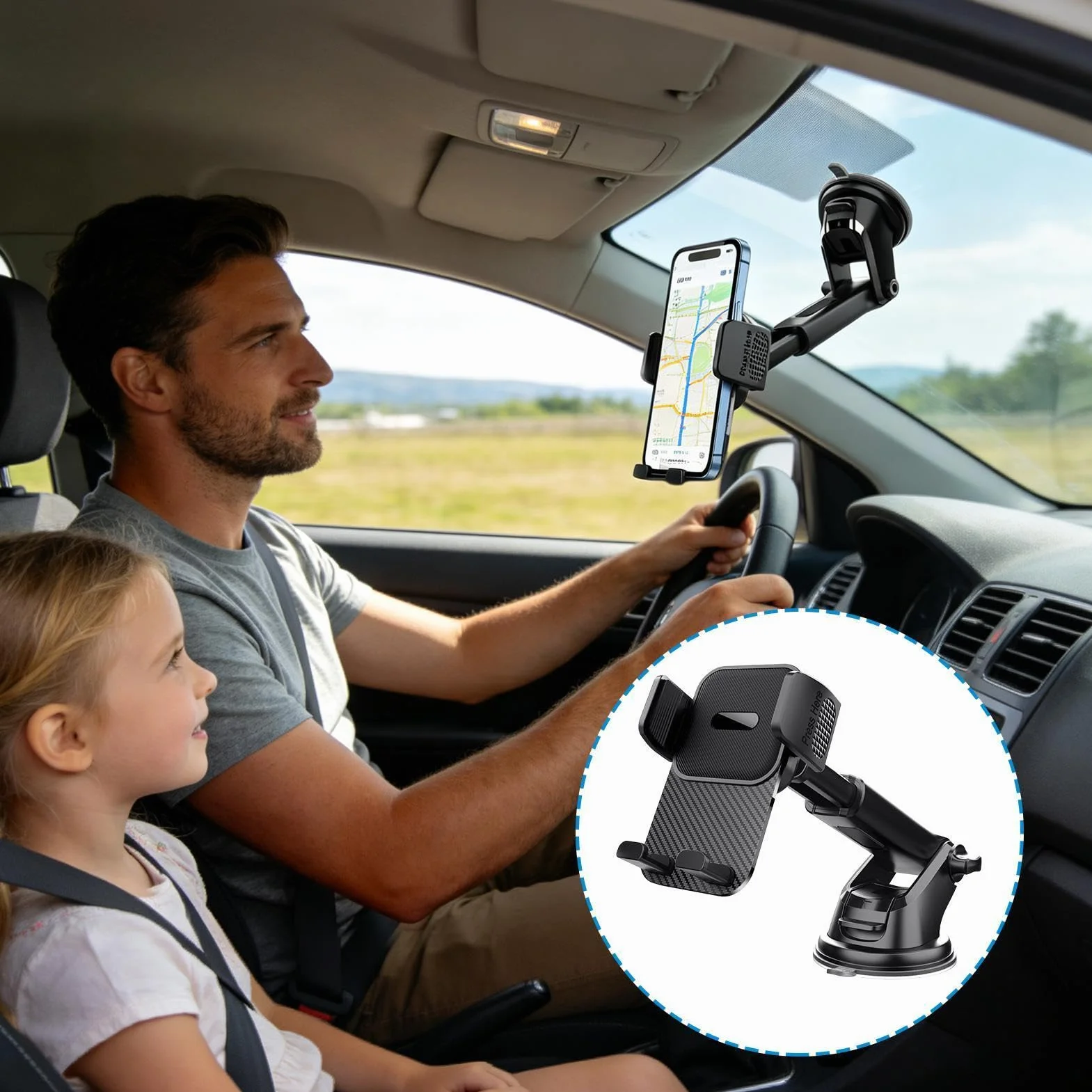 Generico per Telefono per Auto Regolabile, per cruscotto con, Rotazione a 360° con Presa sicura, Mobile per Automobile per Navigazione, Accessorio per Veicolo con Design