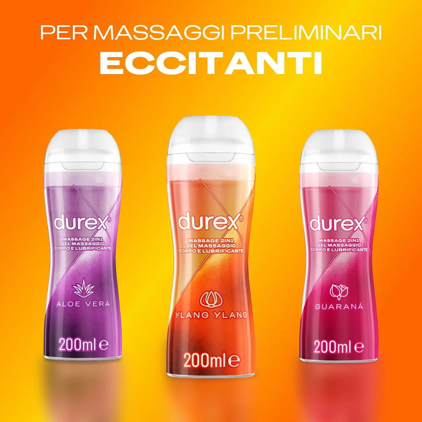 Durex Massage 2 in 1 Gel Lubrificante Intimo a Base Acqua e Gel per Massaggi con Ylang Ylang 200 ml