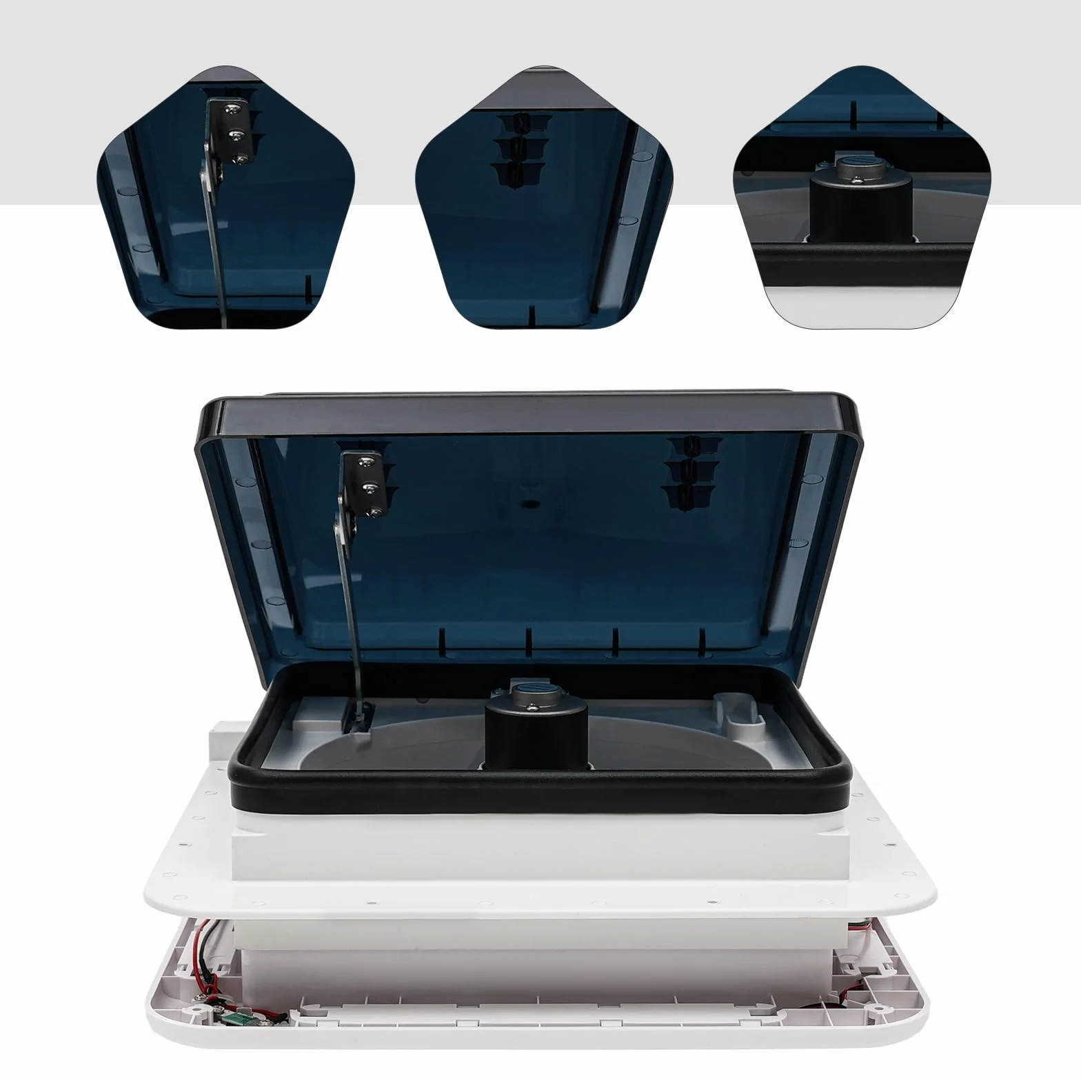Oblò Camper 36x36 Lucernario per Tetto Ventilatore 12V LED 6 Velocità Motore 5W 20-65dB Kit Camperizzazione Bianco/Nero
