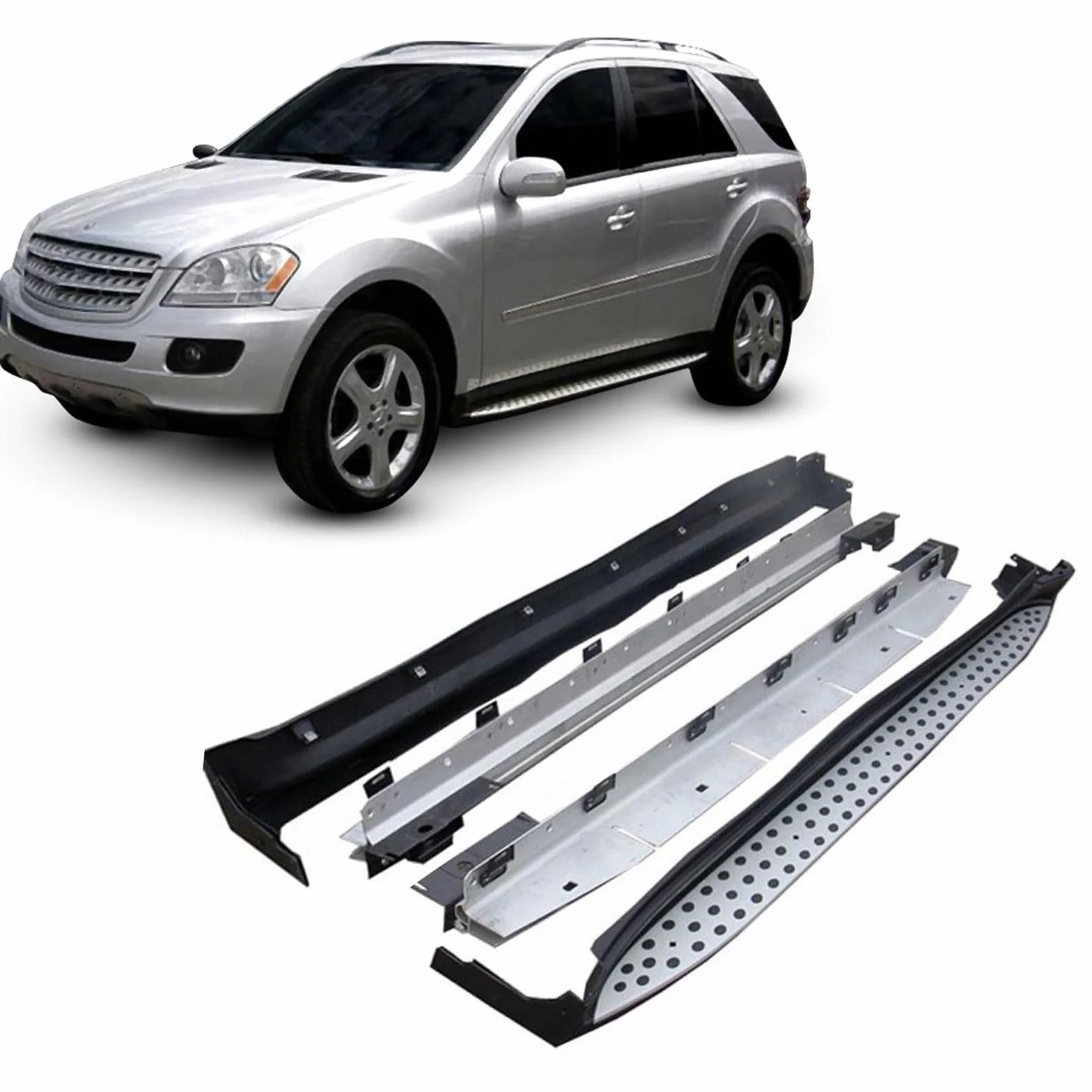 J&J AUTOMOTIVE Pedane Laterali per Mercedes M-Class W164 2005-2011, Sottoporta Minigonne in Alluminio e Plastica ABS, Set Completo con Materiale di Montaggio Incluso