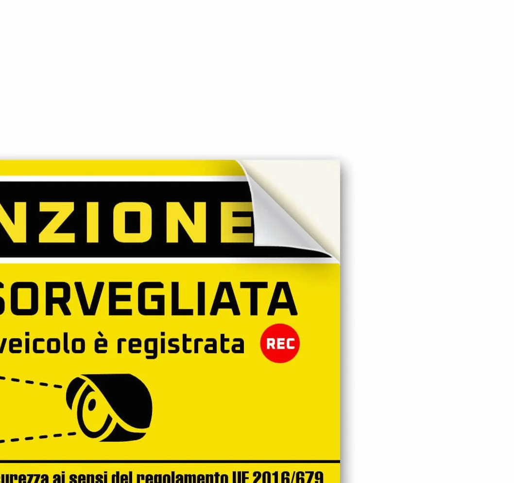 Adesivi per auto Videosorvegliata, avviso videosorveglianza veicoli, italiano, 12×6 cm, 4 pz.