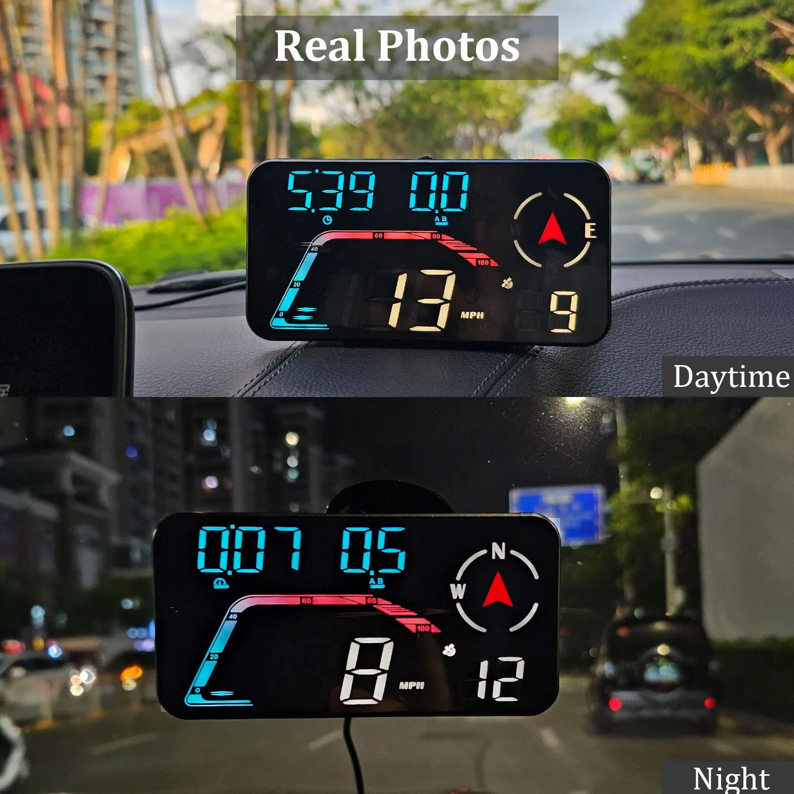 Grande schermo per auto Head up Display, KM/H e MPH, tachimetro GPS, con promemoria della velocità e promemoria della stanchezza alla guida, adatto a tutti i veicoli
