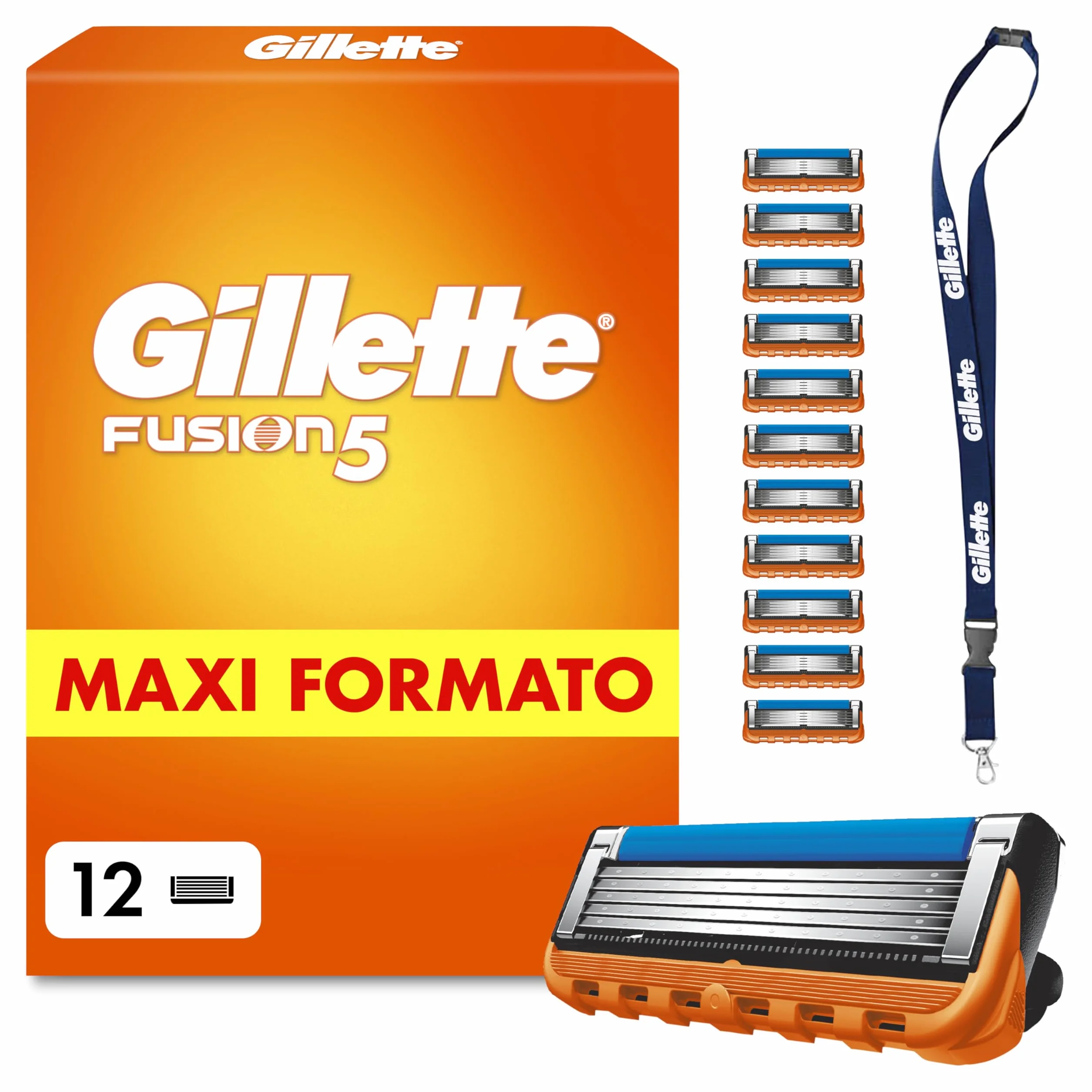 Gillette Fusion5 12 Lamette di Ricambio per Rasoio Barba Manuale, con Striscia Lubrificante e 6 Lame