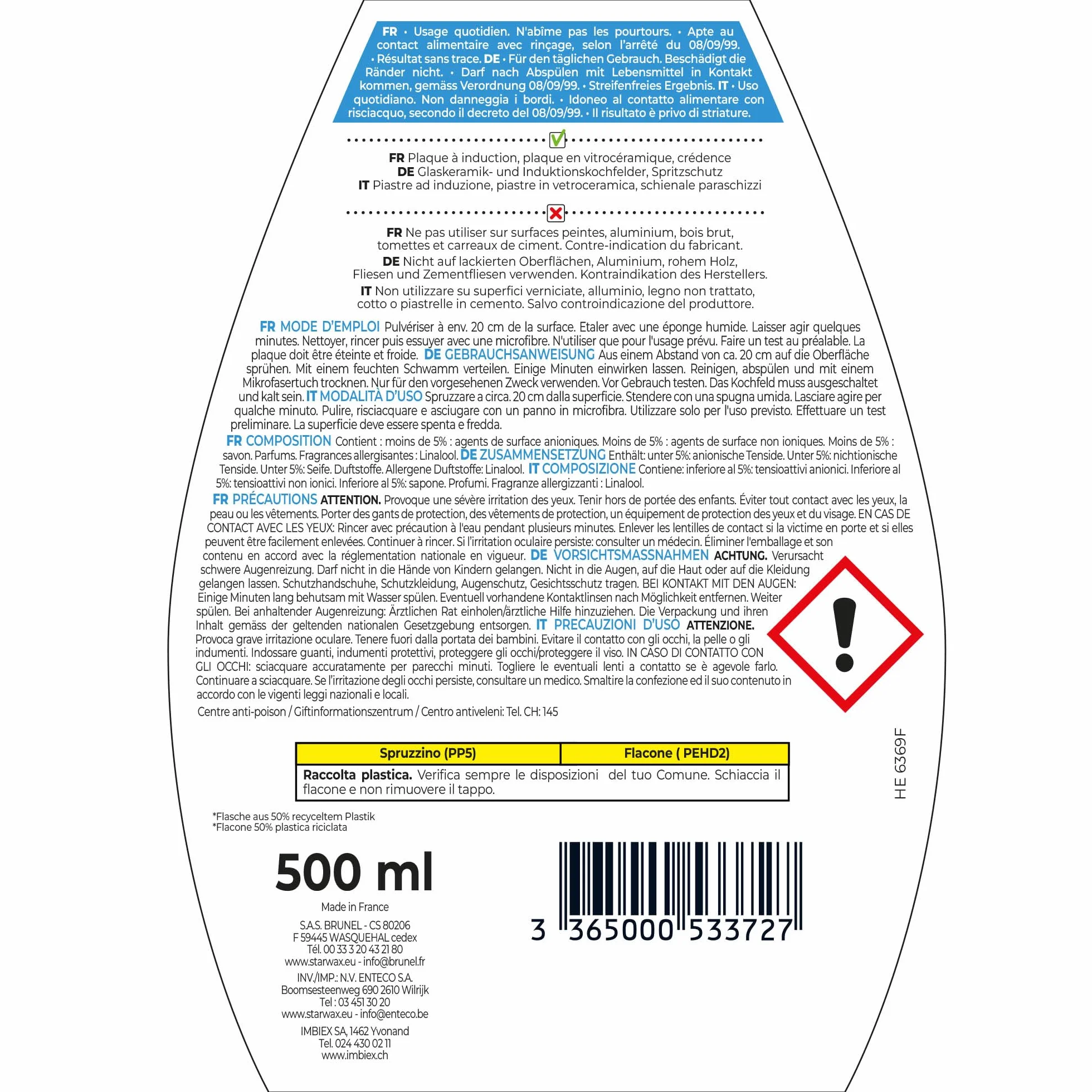 STARWAX Pulitore vetroceramica e piani induzione 500ml