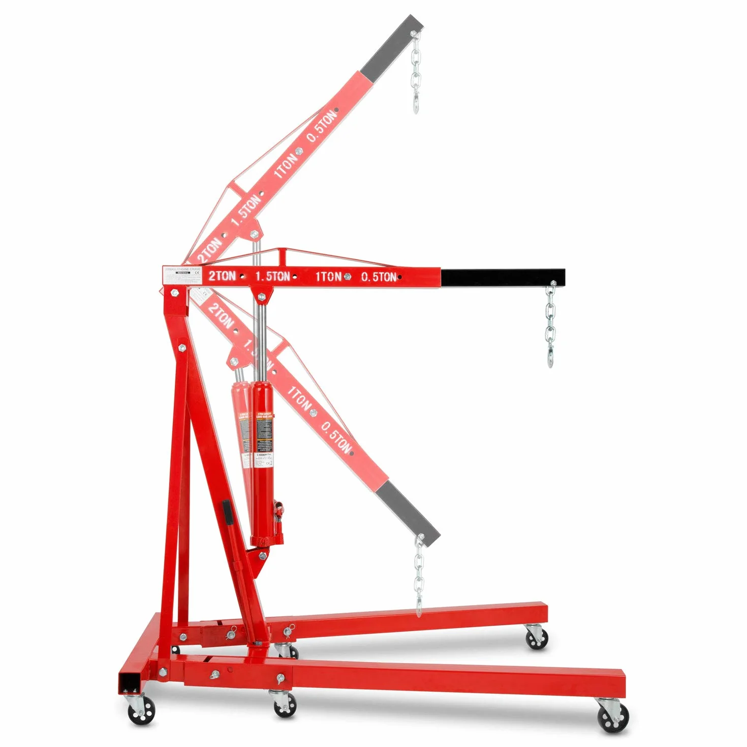EBERTH Gru per Officina 2000kg Idraulica Braccio Regolabile 1050-1590 mm Pieghevole 6 Ruote