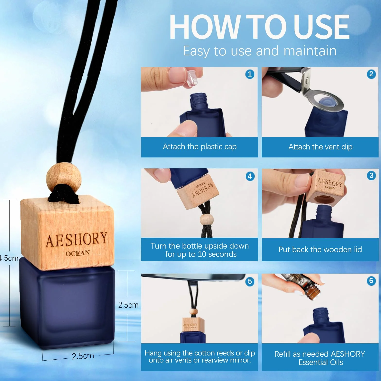 AESHORY Profumatore Auto da Spiaggia 3 x 8ML, Profumo Deodorante Auto, Oli Essenziali Estate, Accessori Auto Interno Aromaterapico