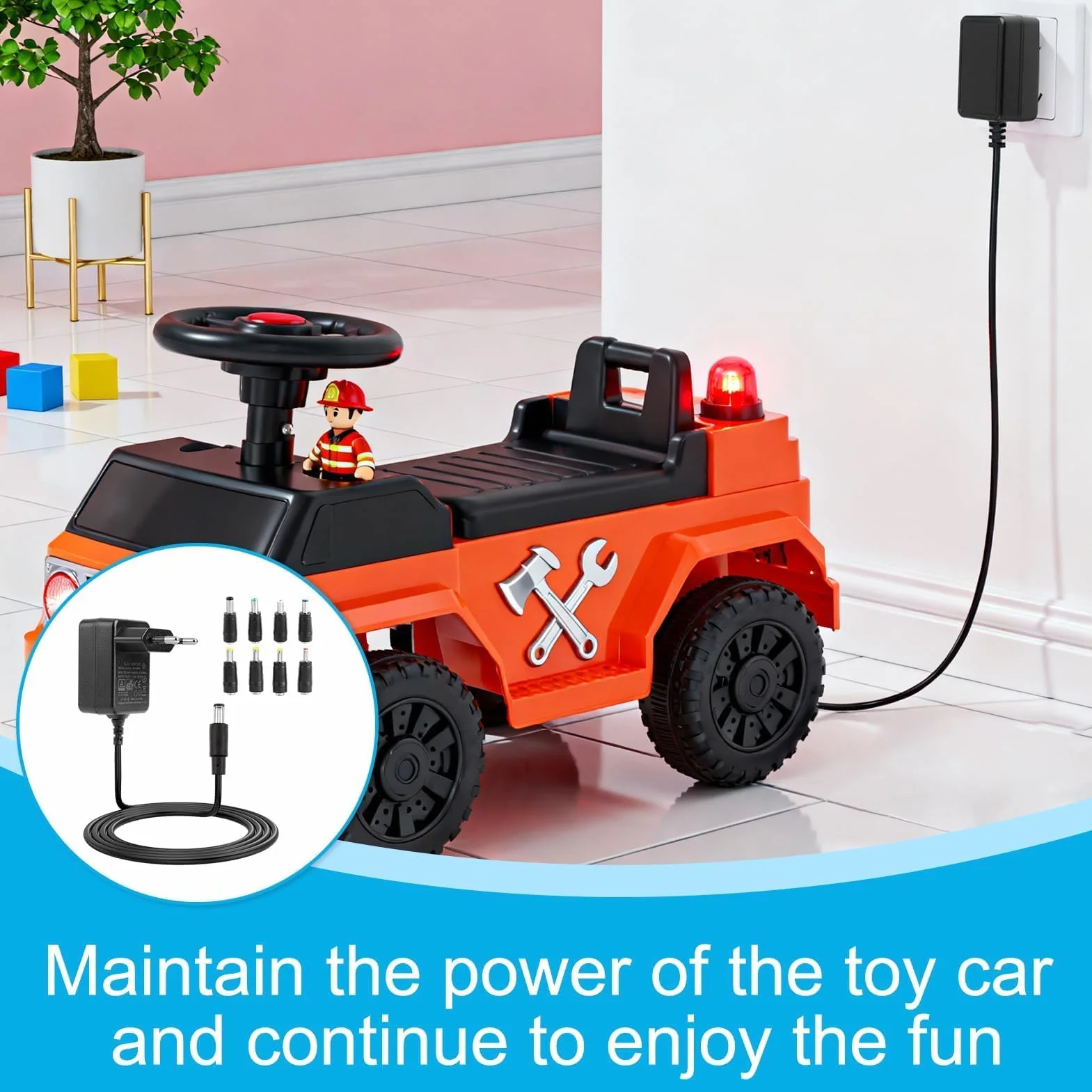 Caricabatteria Universale 12V 1A per Auto Elettrica Bambini 8 Convertitori Protezione Cortocircuito