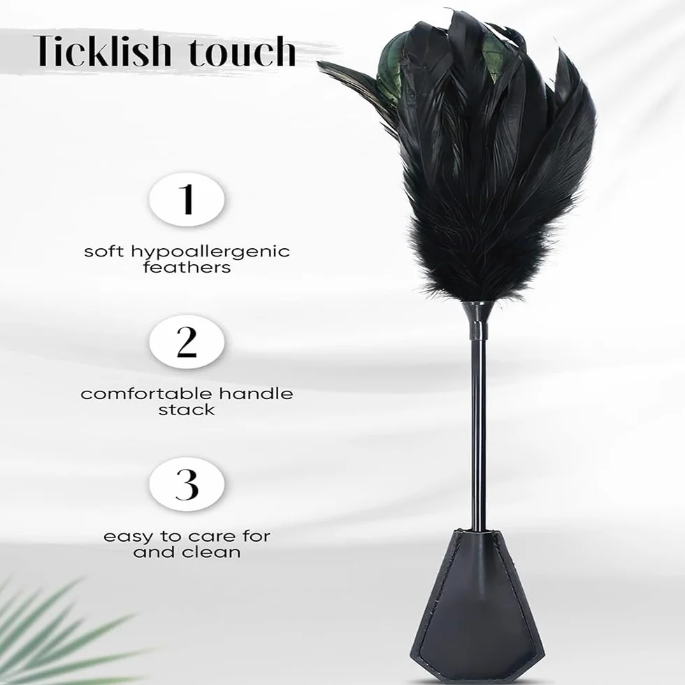 Faux Leather Satin Eye Mask with Feather Ticklers French Cut Role Play Kit