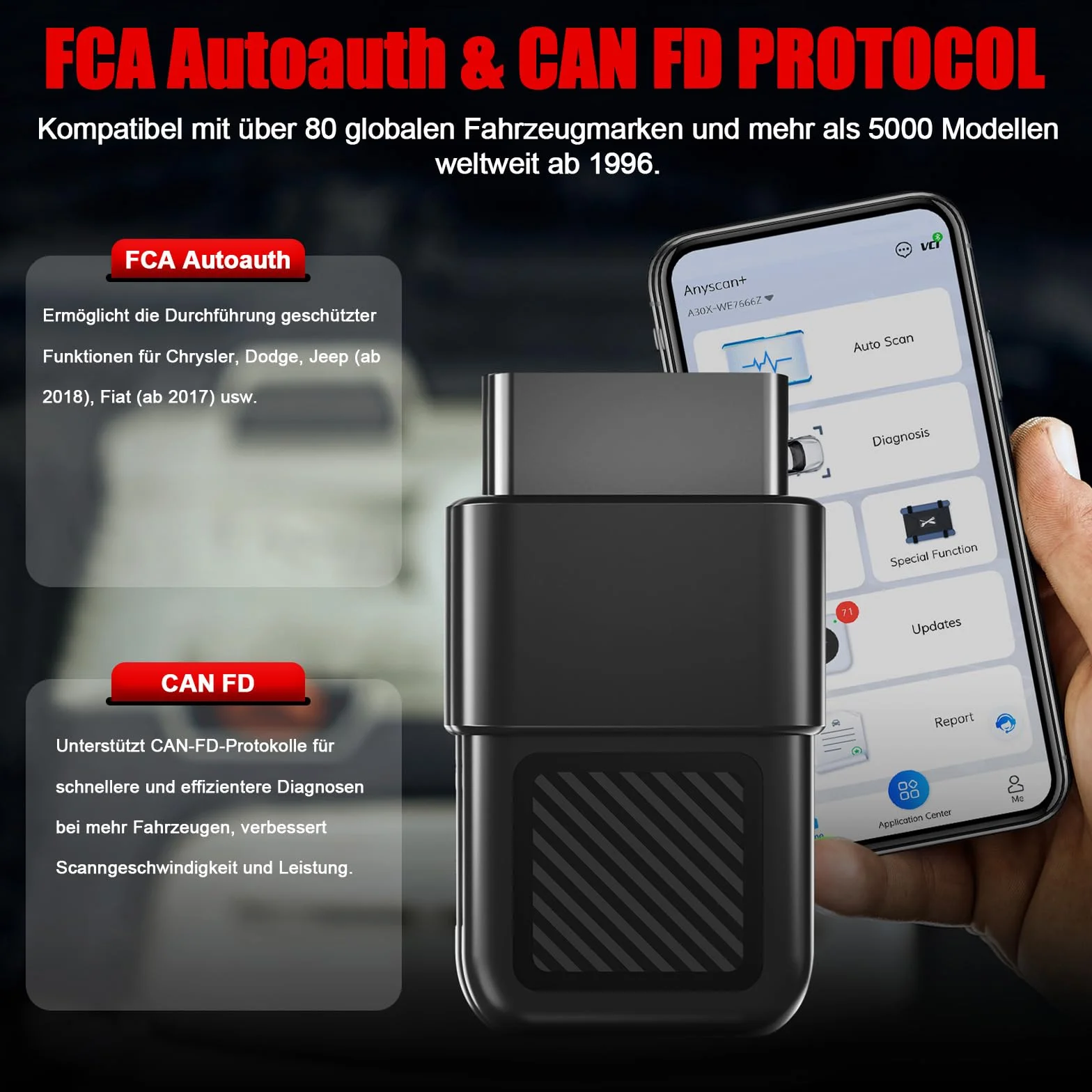 Anyscan A30X Scanner Diagnostico OBD2 Wireless Bluetooth 5.0 con Aggiornamenti a Vita per iPhone Android