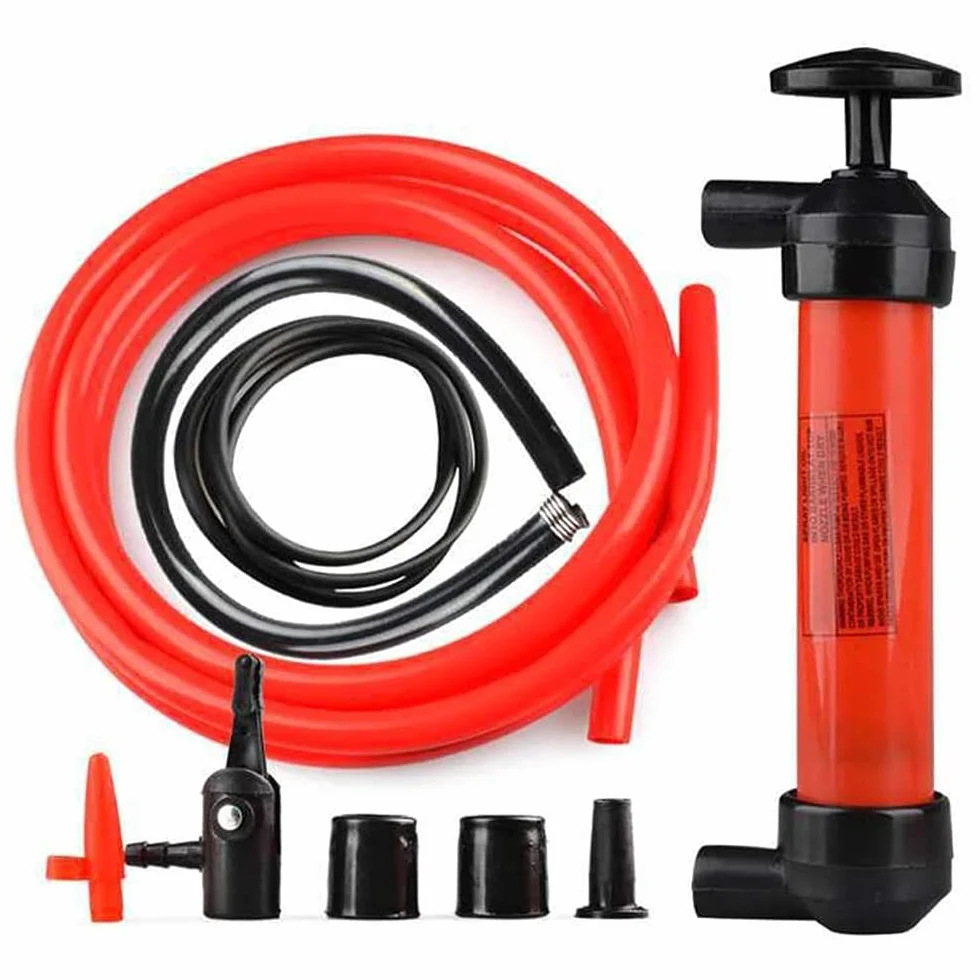 Pompa Olio Manuale, Pompa a Sifone, Aspirazione Olio con 2 Tubi - Rosso