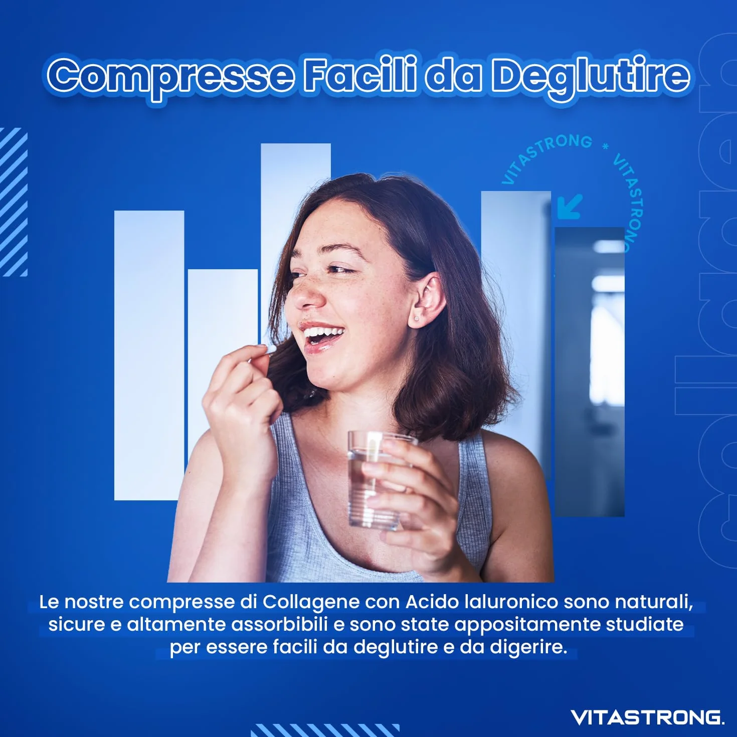 Vitastrong COLLAGENE IDROLIZZATO 2000MG Collinstant Collagene e Acido Ialuronico con Biotina, Coenzima Q10, Zinco, Selenio, Vitamina C, Vitamina D