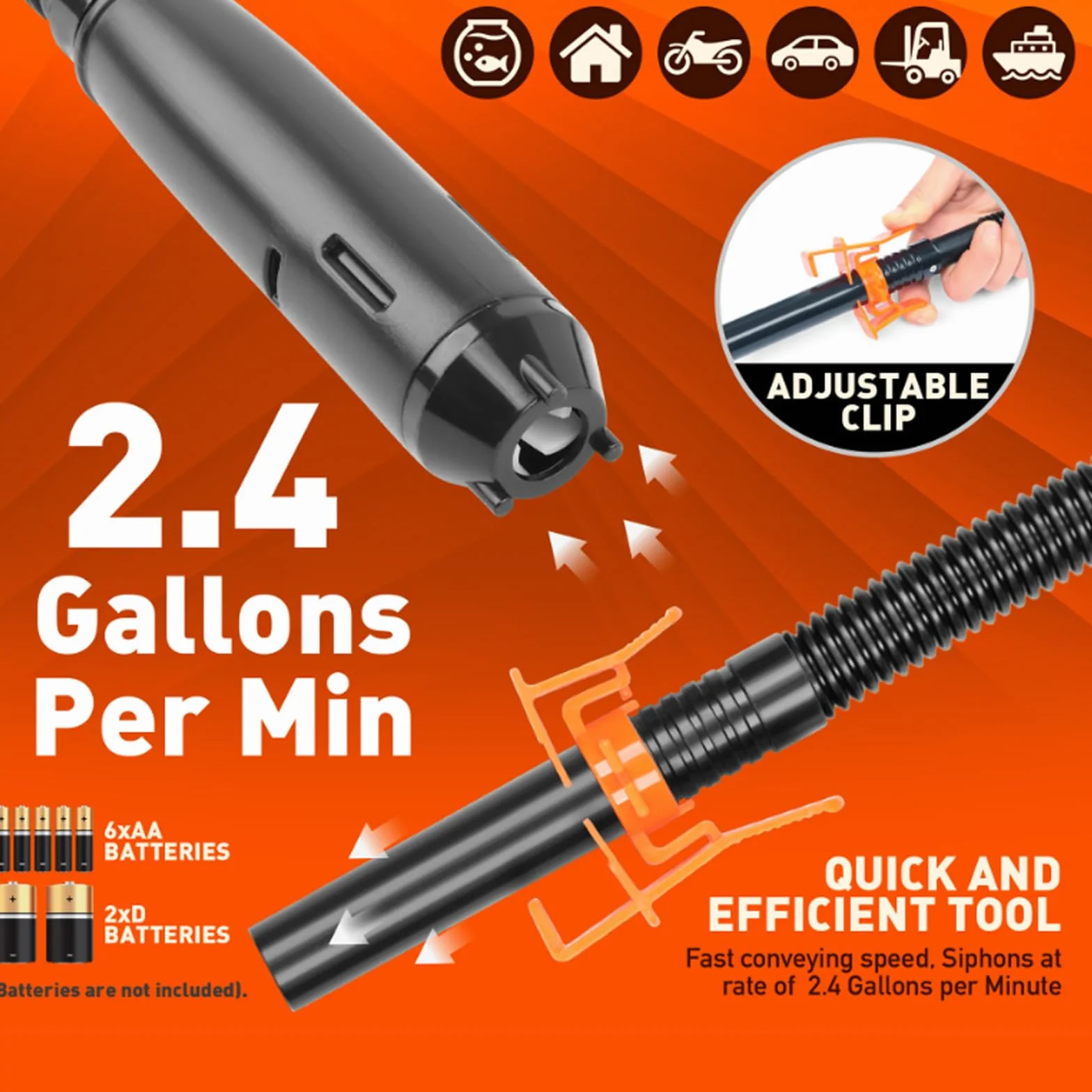 Pompa a trasferimento elettrico, pompa a benzina per tanica, pompa a trasferimento liquido a batteria, pompa di trafilo, pompa ad olio elettrica portatile, 2.4 GPM (9 L/min) a benzina diesel